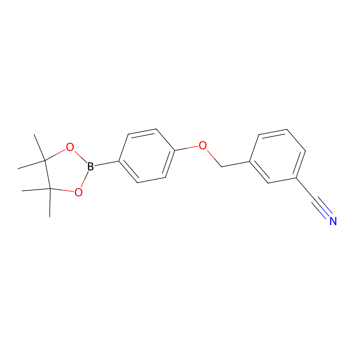 3-((4-(4,4,5,5-Tetramethyl-1,3,2-dioxaborolan-2-yl)phenoxy)methyl)benzonitrile molecular structure, CAS 1813554-44-7