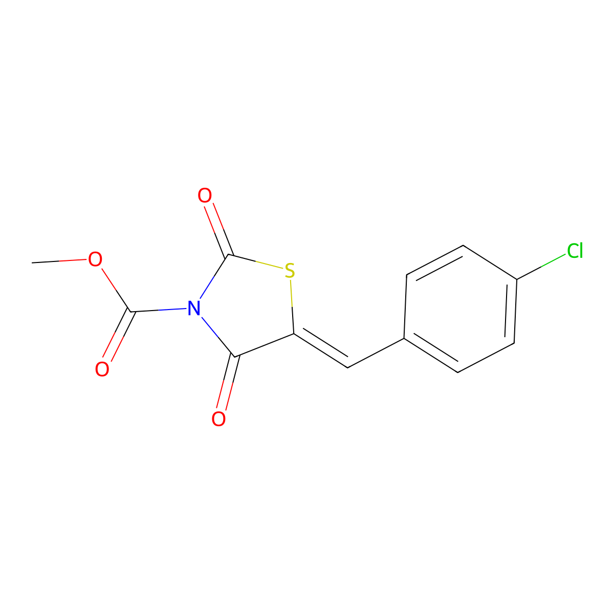Methyl (5Z)-5-[(4-chlorophenyl)methylidene]-2,4-dioxo-1,3-thiazolidine-3-carboxylate molecular structure, CAS 181465-11-2