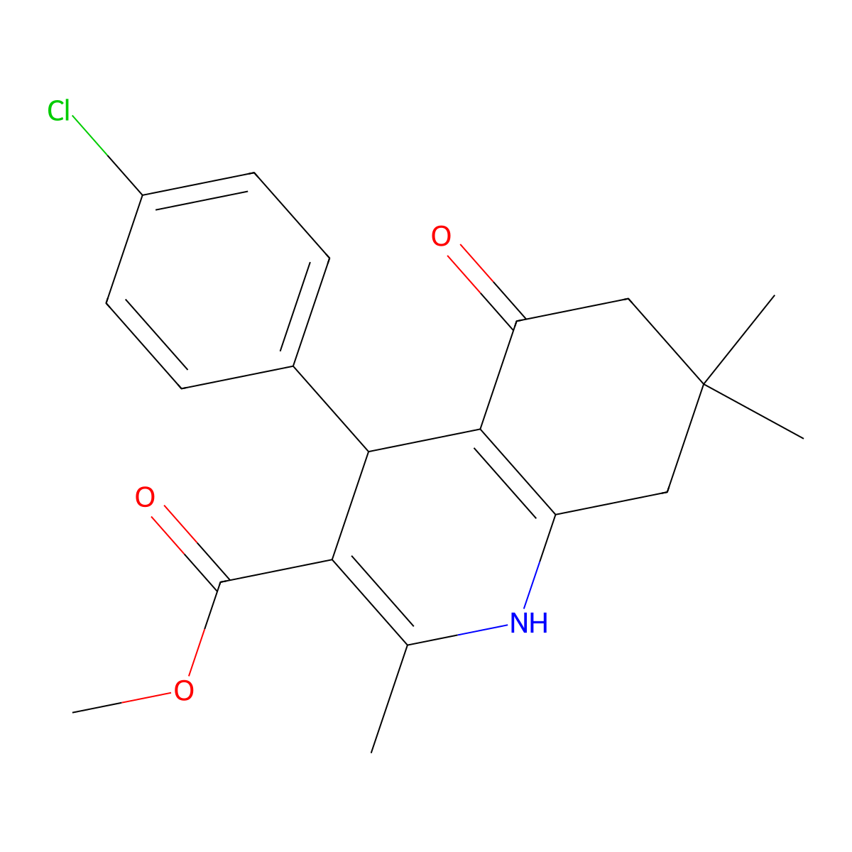 Methyl 4-(4-chlorophenyl)-2,7,7-trimethyl-5-oxo-1,4,5,6,7,8-hexahydroquinoline-3-carboxylate molecular structure, CAS 181480-14-8