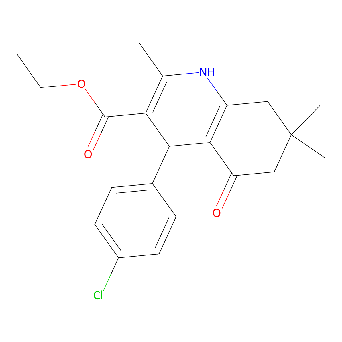 Ethyl 4-(4-chlorophenyl)-2,7,7-trimethyl-5-oxo-1,4,5,6,7,8-hexahydroquinoline-3-carboxylate molecular structure, CAS 181480-19-3