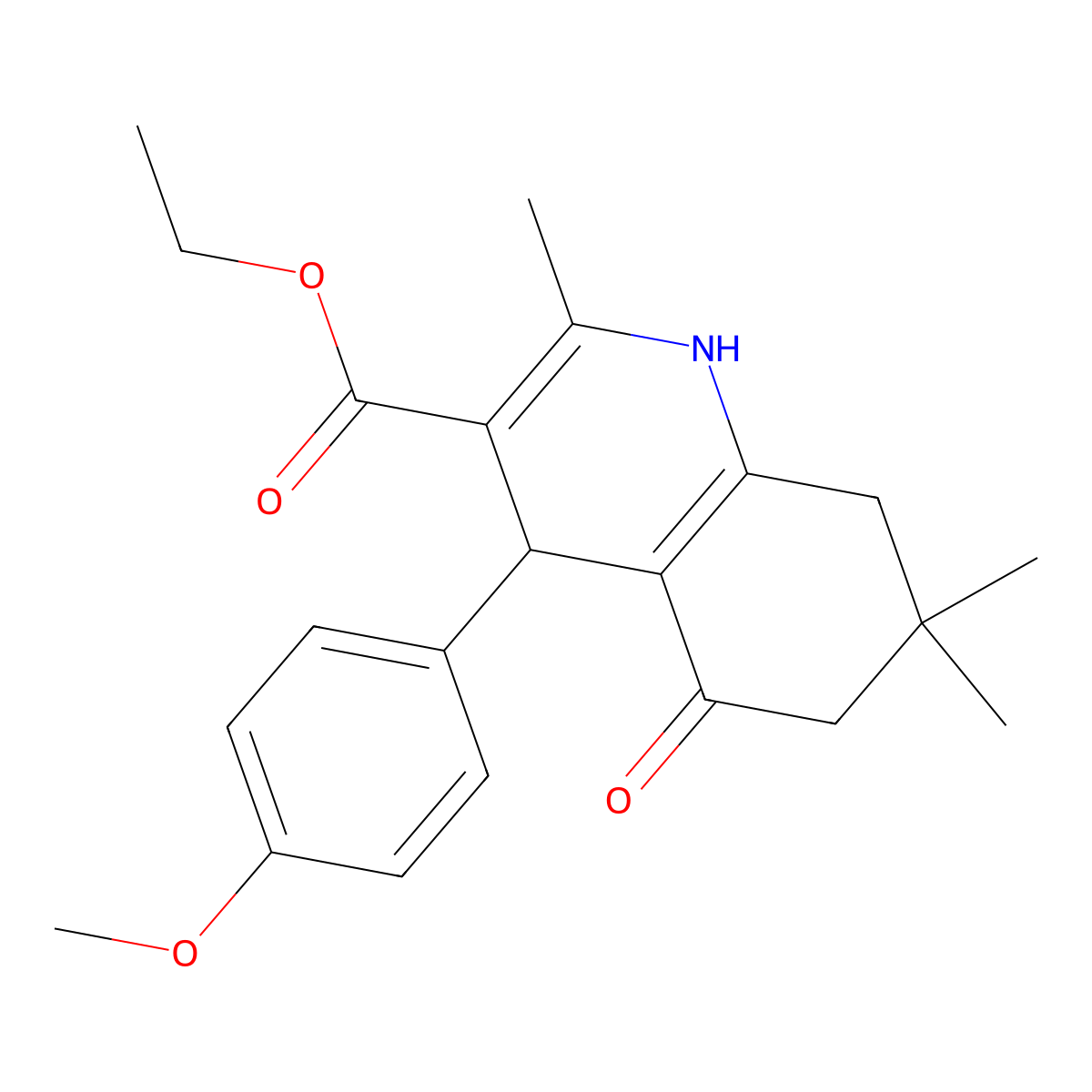 Ethyl 4-(4-methoxyphenyl)-2,7,7-trimethyl-5-oxo-1,4,5,6,7,8-hexahydroquinoline-3-carboxylate molecular structure, CAS 181480-21-7