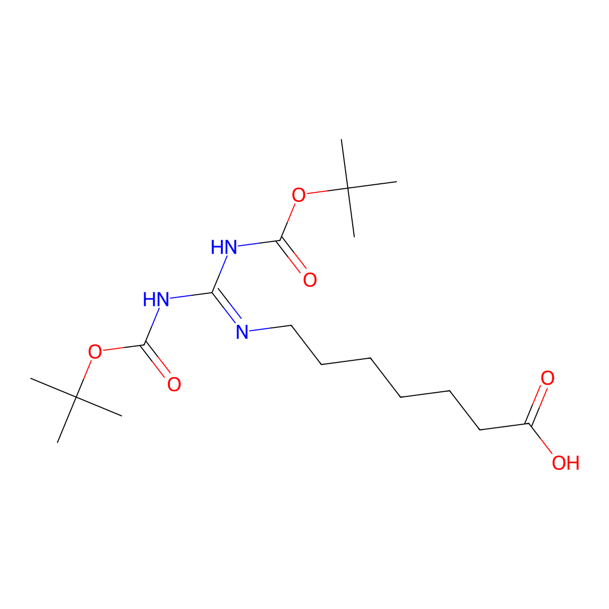 7-[({[(Tert-butoxy)carbonyl]amino}({[(tert-butoxy)carbonyl]imino})methyl)amino]heptanoicacid molecular structure, CAS 181483-09-0