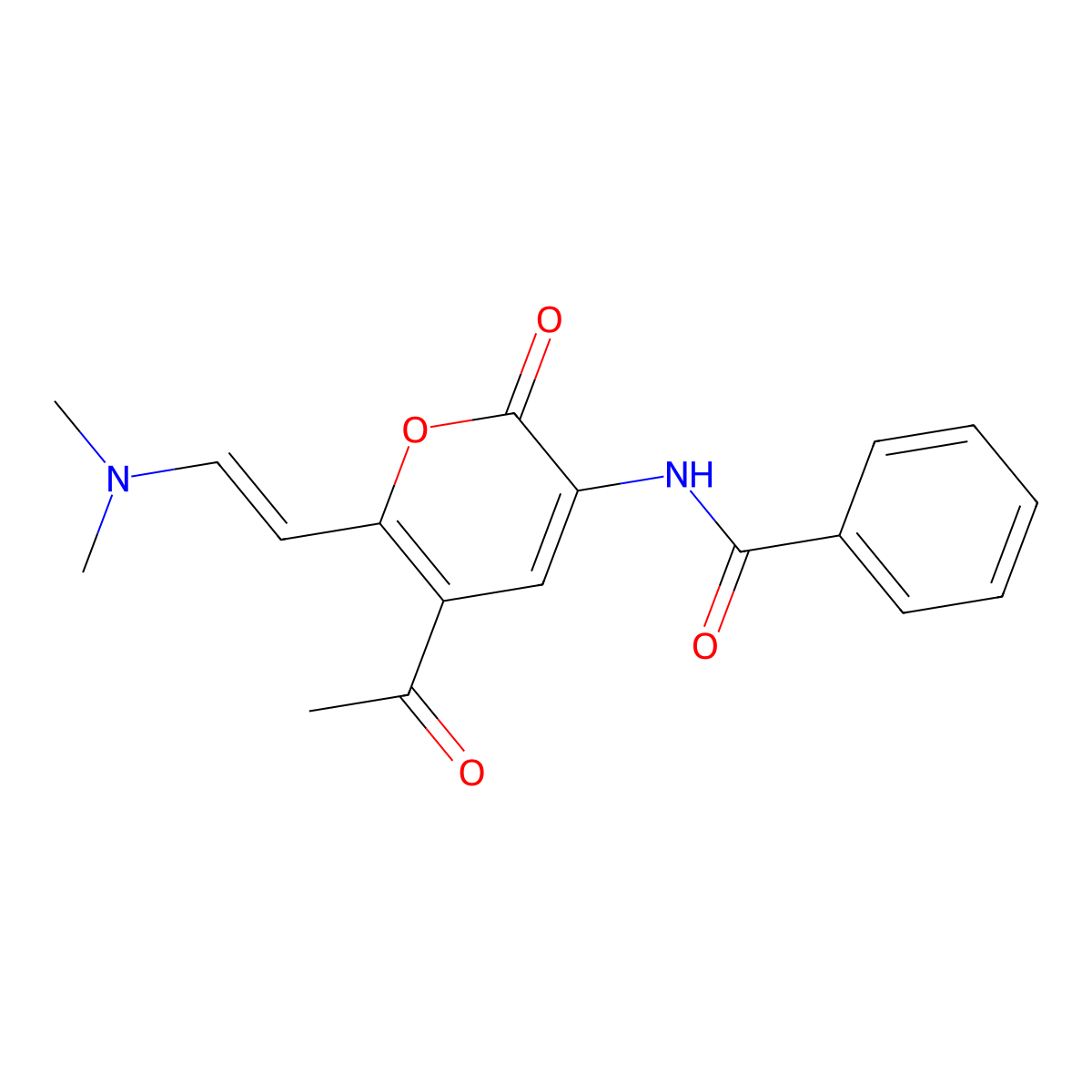 N-{5-acetyl-6-[2-(dimethylamino)vinyl]-2-oxo-2H-pyran-3-yl}benzenecarboxamide molecular structure, CAS 181578-02-9