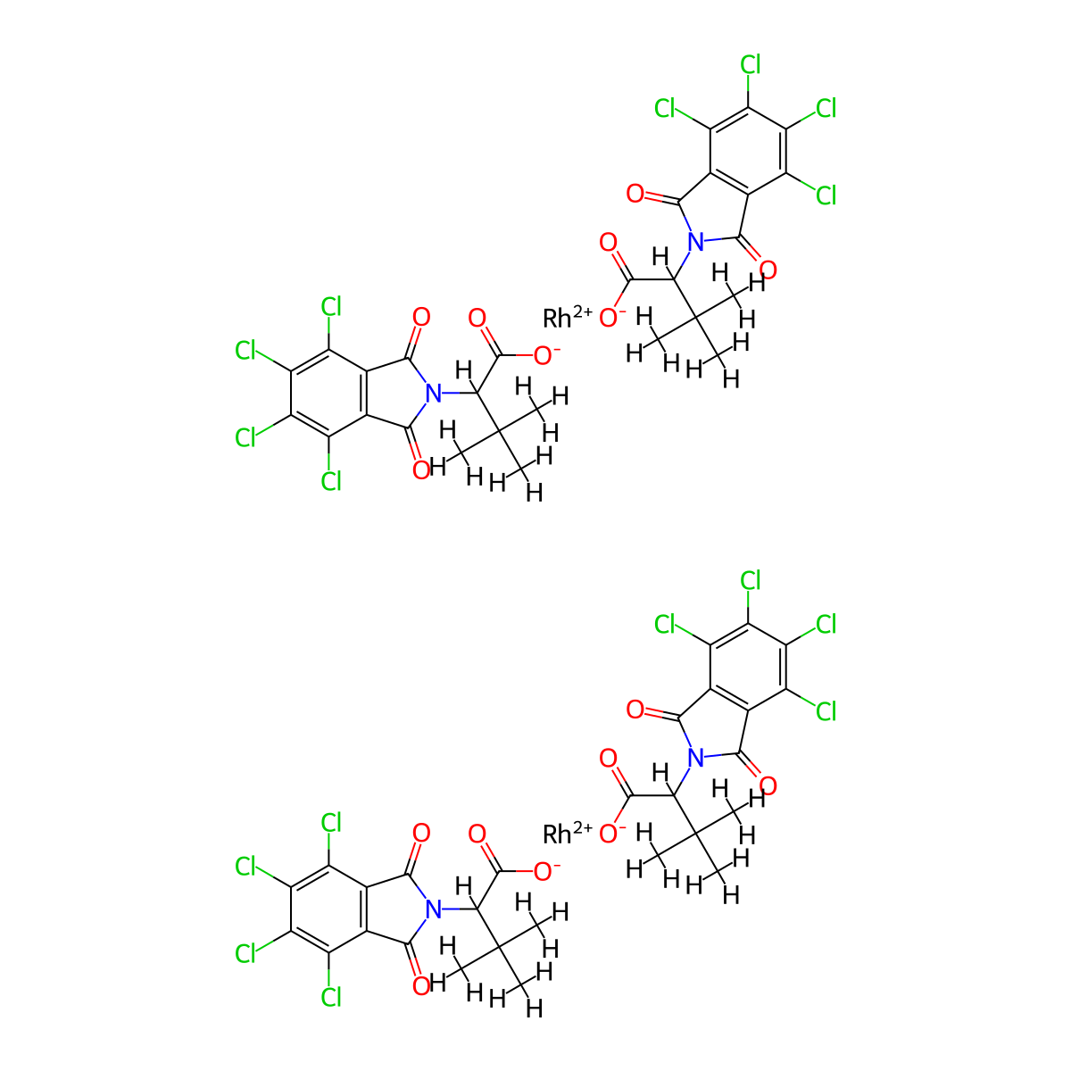 rhodium(II) 3,3-dimethyl-2-(4,5,6,7-tetrachloro-1,3-dioxoisoindolin-2-yl)butanoate molecular structure, CAS 1816286-21-1