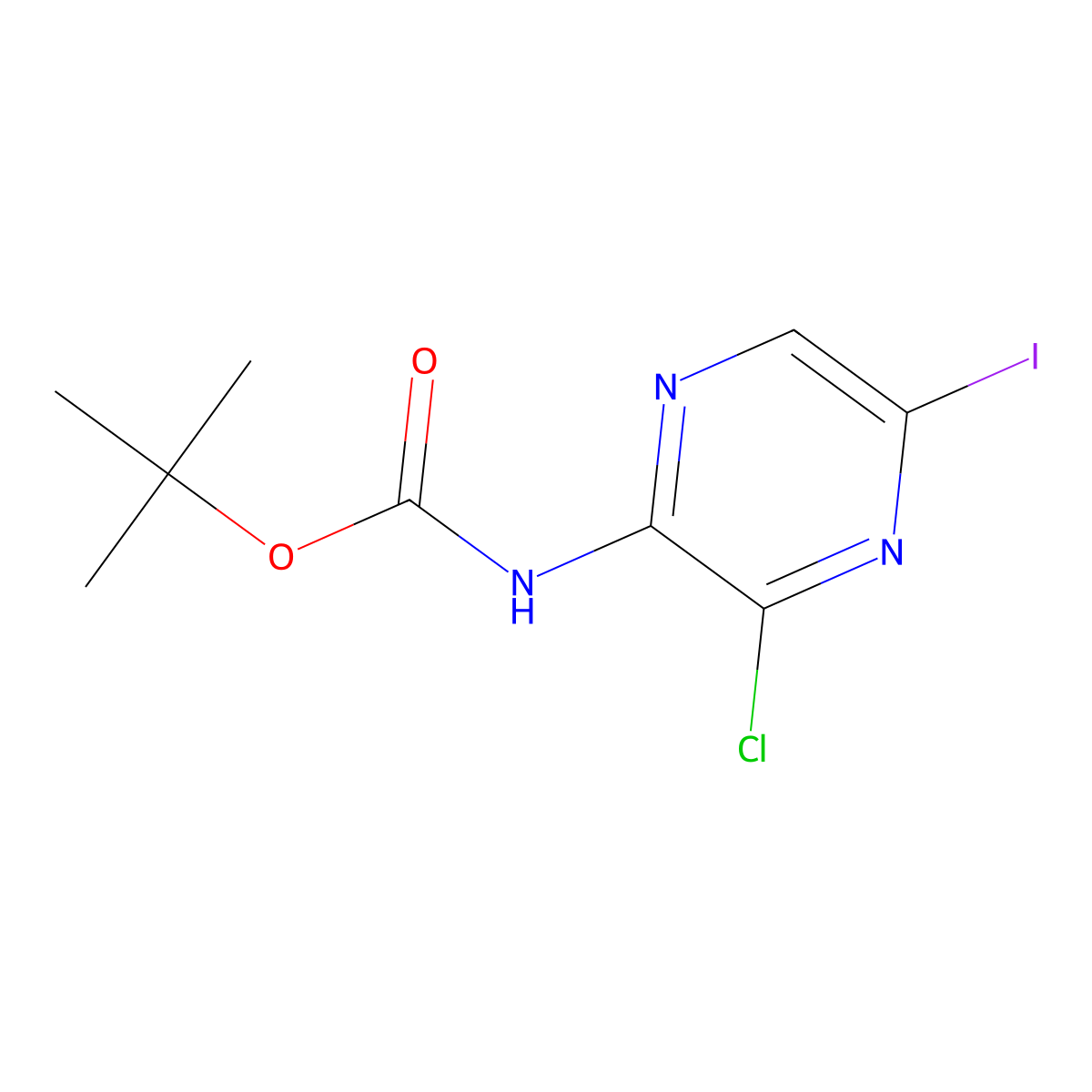 tert-butyl N-(3-chloro-5-iodopyrazin-2-yl)carbamate molecular structure, CAS 1816294-18-4