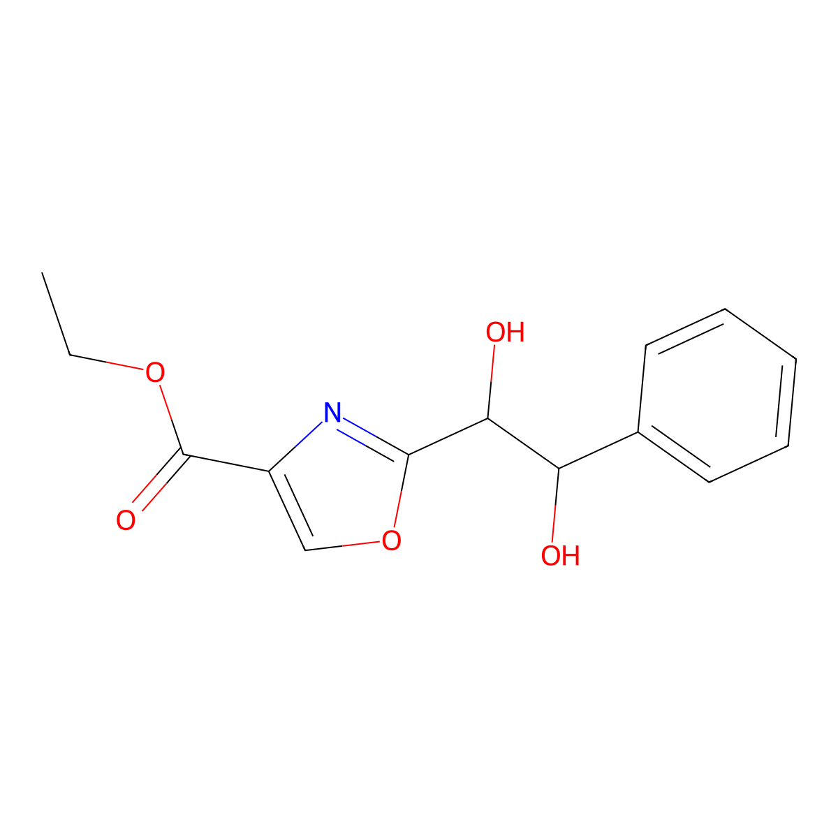 Ethyl 2-(1,2-dihydroxy-2-phenylethyl)-1,3-oxazole-4-carboxylate molecular structure, CAS 181633-66-9