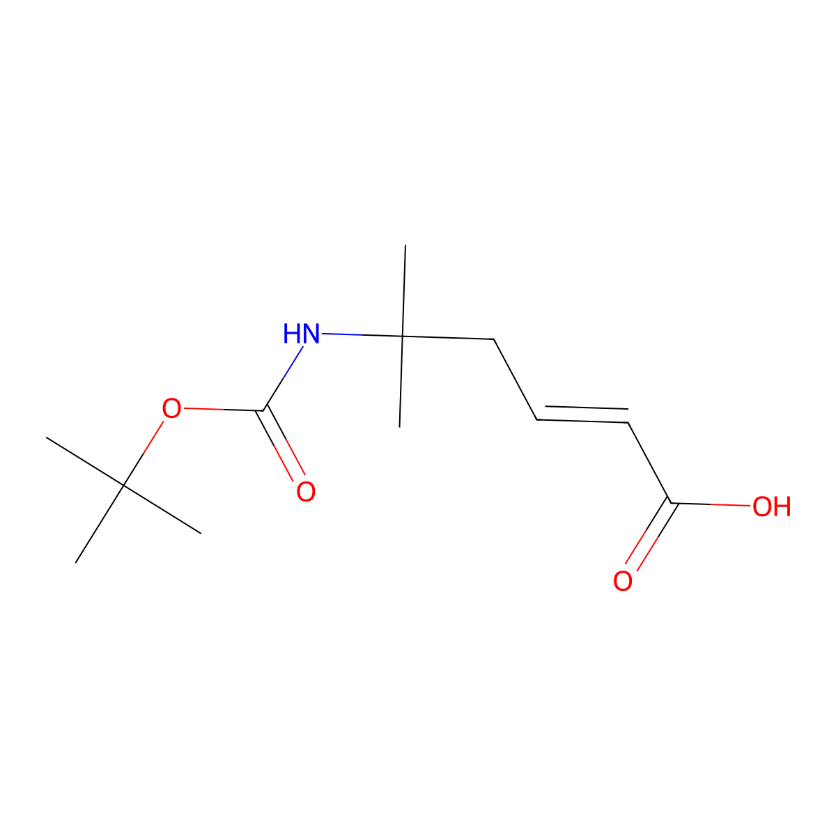 (2E)-5-(tert-Butyloxycarbonylamino)-5-methylhex-2-enoic acid molecular structure, CAS 181646-42-4