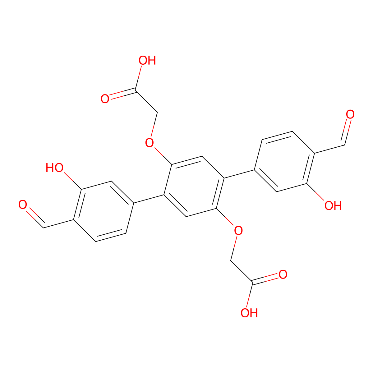 2,2'-((4,4''-Diformyl-3,3''-dihydroxy-[1,1':4',1''-terphenyl]-2',5'-diyl)bis(oxy))diacetic acid molecular structure, CAS 1816937-61-7