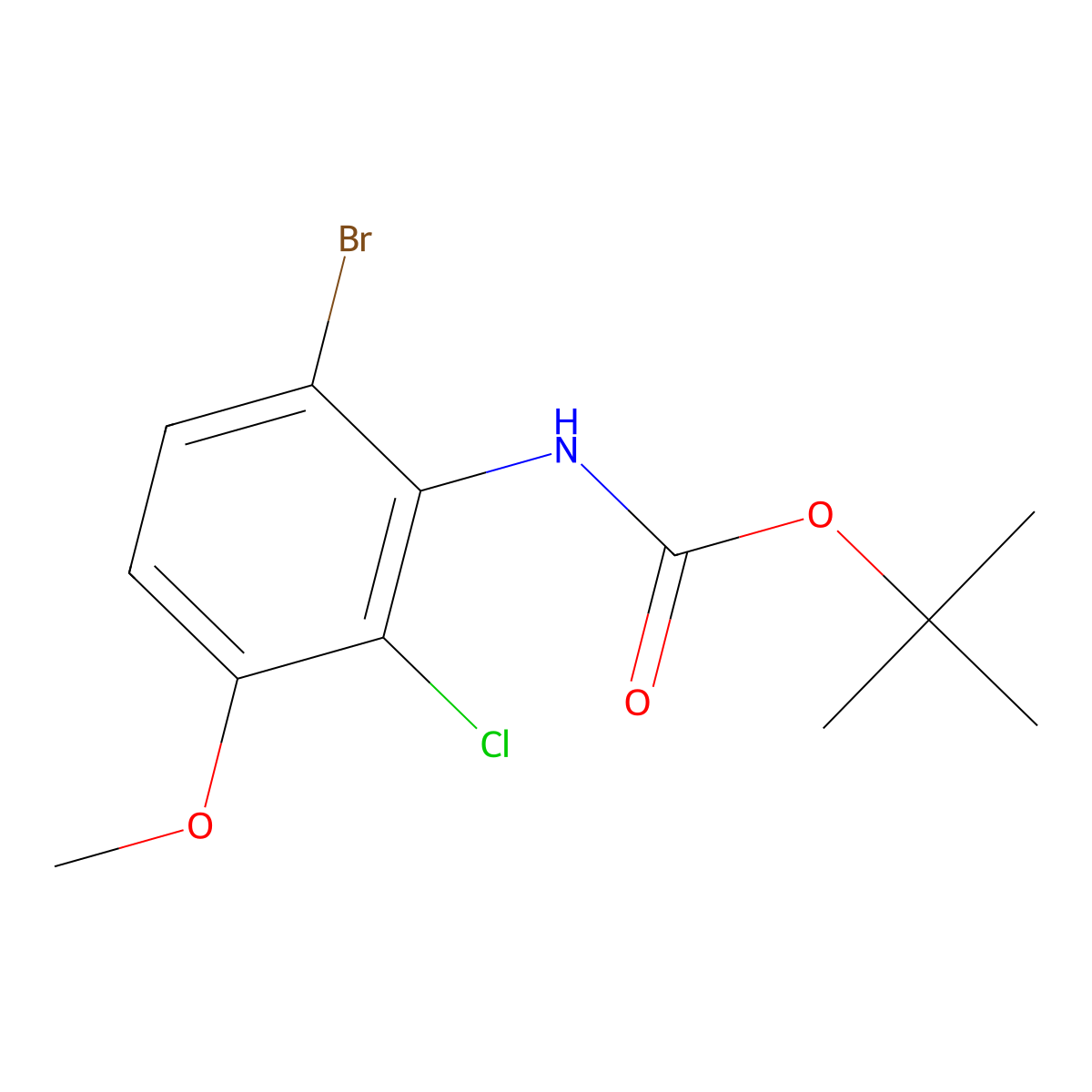 Tert-butyl (6-bromo-2-chloro-3-methoxyphenyl)carbamate molecular structure, CAS 1816992-70-7