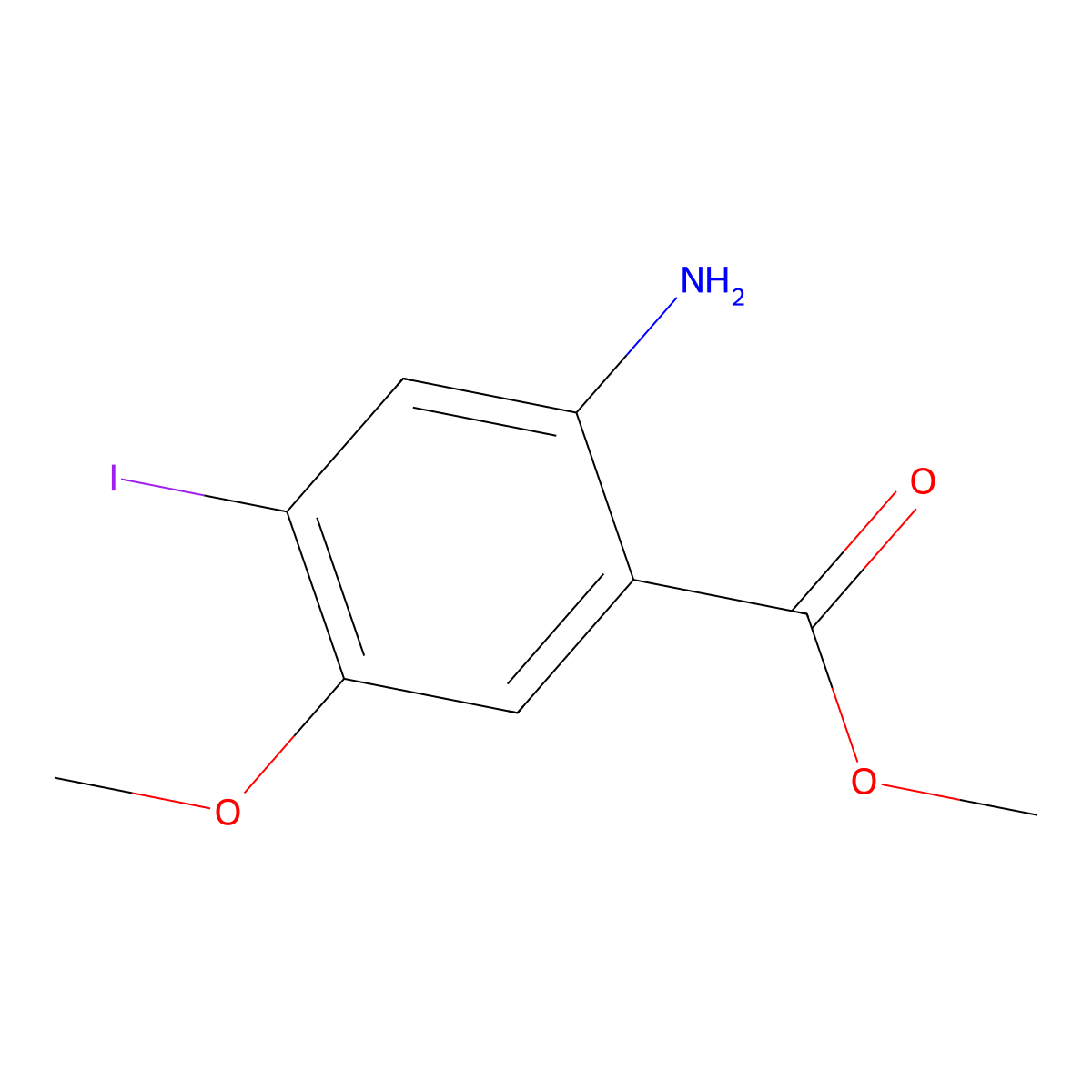 Methyl 2-amino-4-iodo-5-methoxybenzoate molecular structure, CAS 1817630-44-6