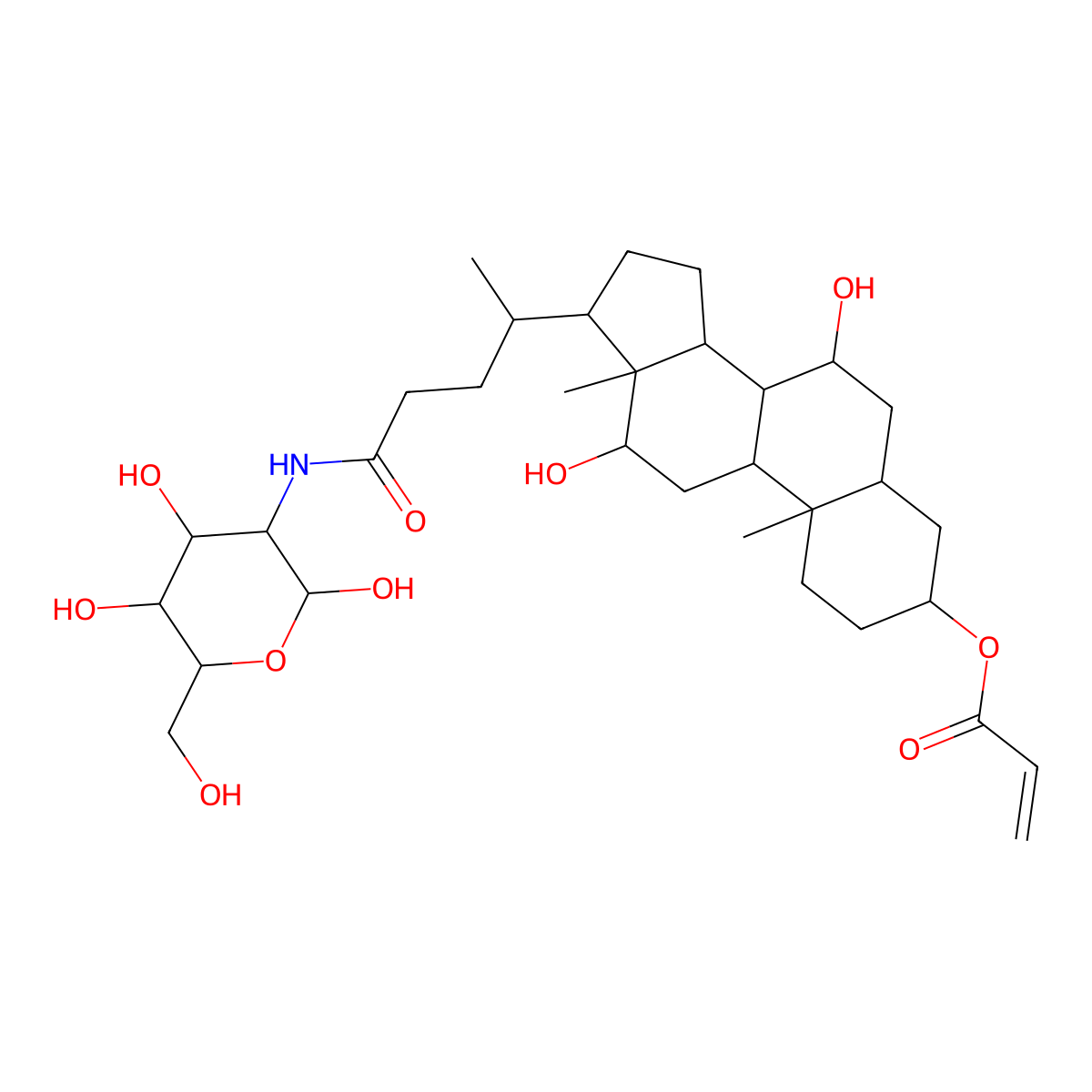 (3R,5R,7R,8R,9S,10S,12S,13R,14S,17R)-7,12-Dihydroxy-10,13-dimethyl-17-((2R)-5-oxo-5-(((3R,4R,5S,6R)-2,4,5-trihydroxy-6-(hydroxymethyl)tetrahydro-2H-pyran-3-yl)amino)pentan-2-yl)hexadecahydro-1H-cyclopenta[a]phenanthren-3-yl acrylate molecular structure, CAS 1817647-90-7
