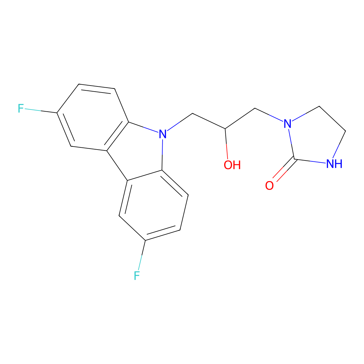 1-[3-(3,6-difluoro-9H-carbazol-9-yl)-2-hydroxypropyl]imidazolidin-2-one molecular structure, CAS 1817737-04-4