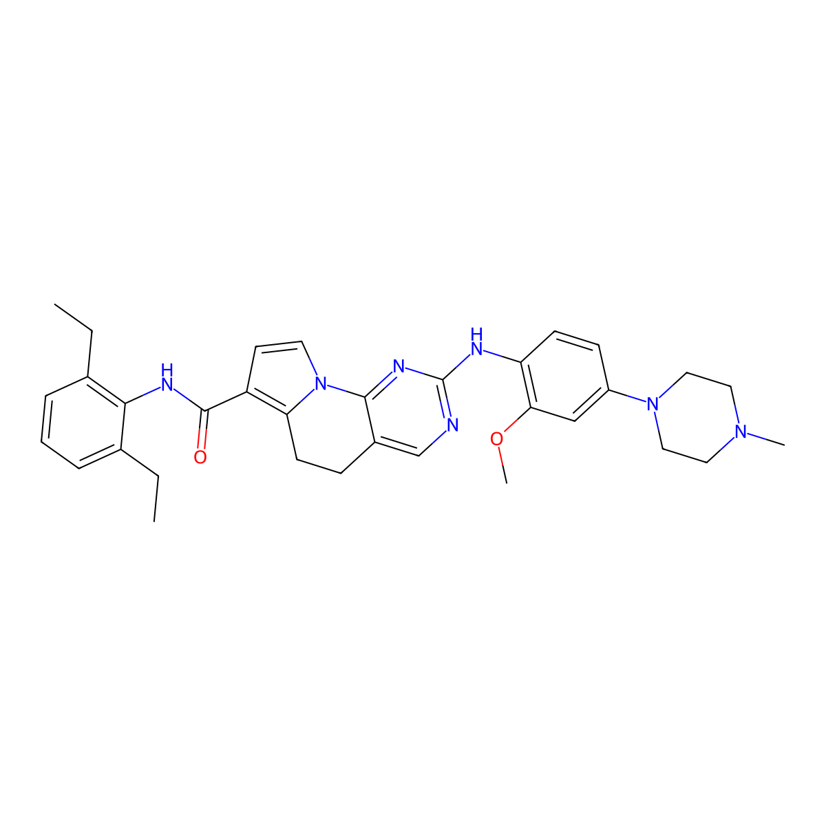 N-(2,6-diethylphenyl)-2-[2-methoxy-4-(4-methylpiperazin-1-yl)anilino]-5,6-dihydropyrimido[4,5-e]indolizine-7-carboxamide molecular structure, CAS 1817791-73-3