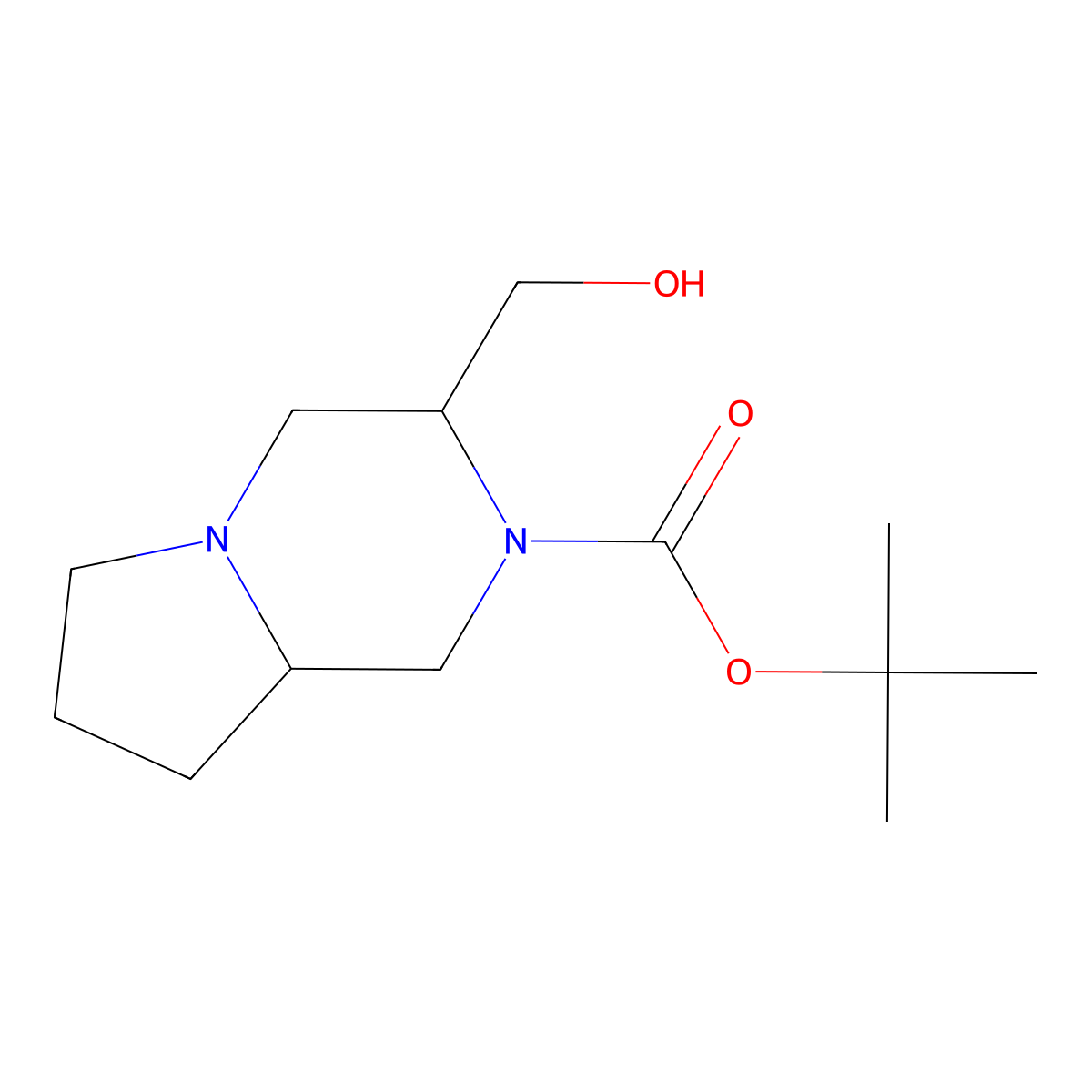 tert-butyl (3R,8aS)-3-(hydroxymethyl)-octahydropyrrolo[1,2-a]piperazine-2-carboxylate molecular structure, CAS 181795-54-0