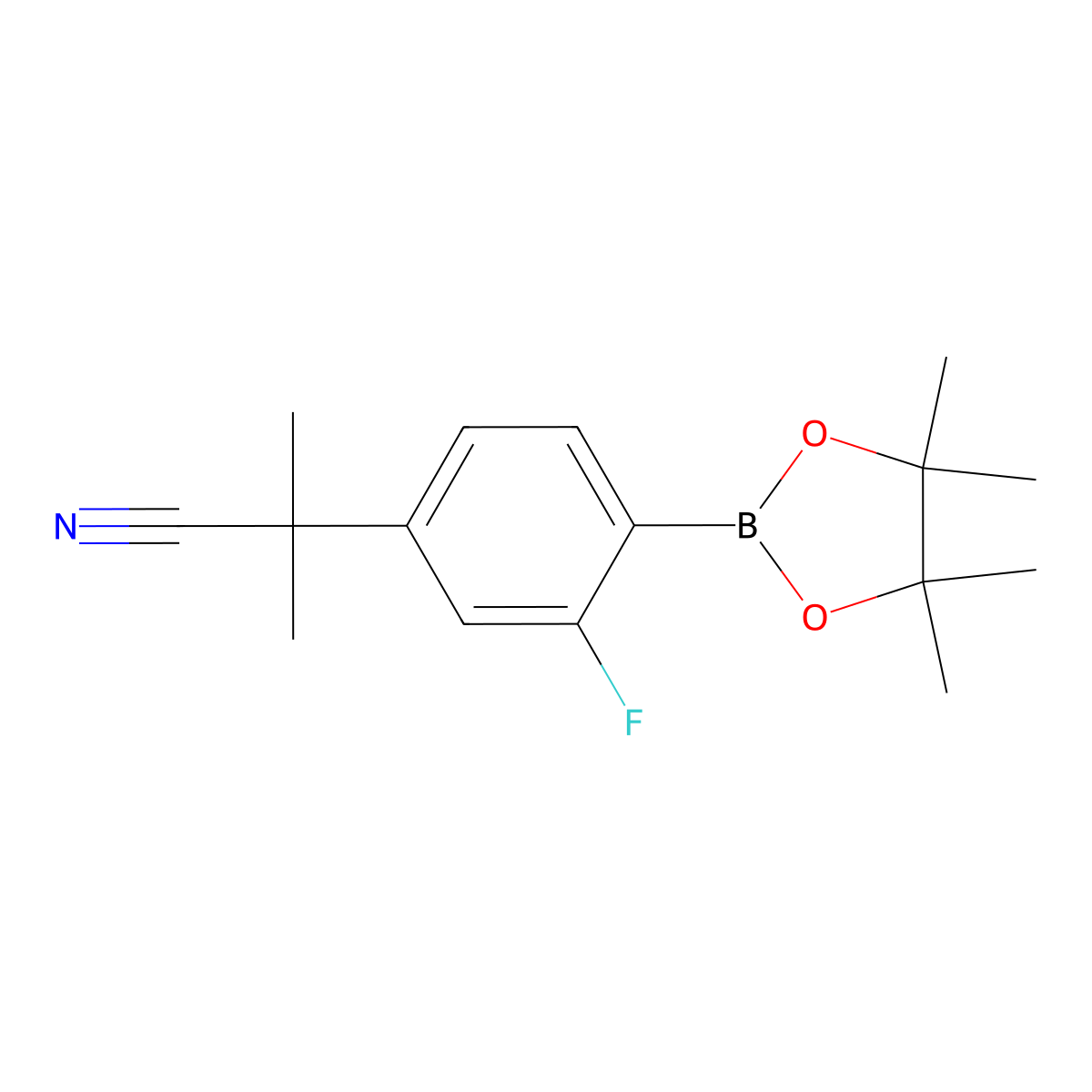 2-(3-Fluoro-4-(4,4,5,5-tetramethyl-1,3,2-dioxaborolan-2-yl)phenyl)-2-methylpropanenitrile molecular structure, CAS 1818210-26-2