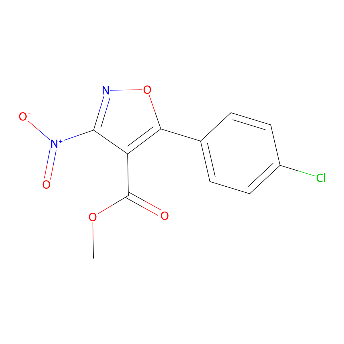 Methyl 5-(4-chlorophenyl)-3-nitroisoxazole-4-carboxylate molecular structure, CAS 1818225-38-5