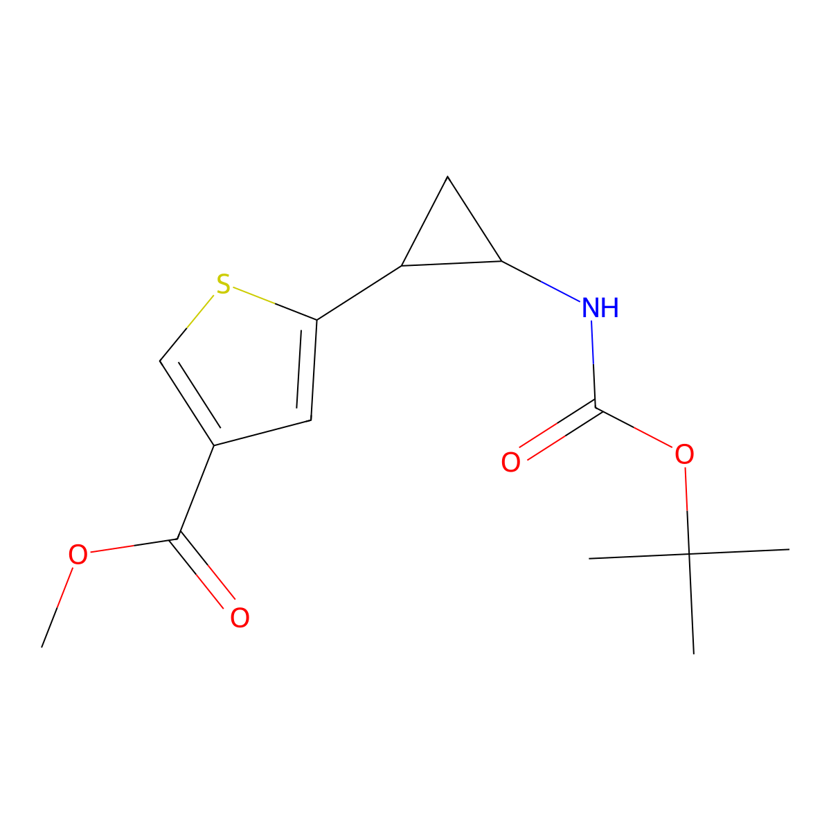 methyl 5-((1R,2R)-2-((tert-butoxycarbonyl)amino)cyclopropyl)thiophene-3-carboxylate molecular structure, CAS 1818257-77-0