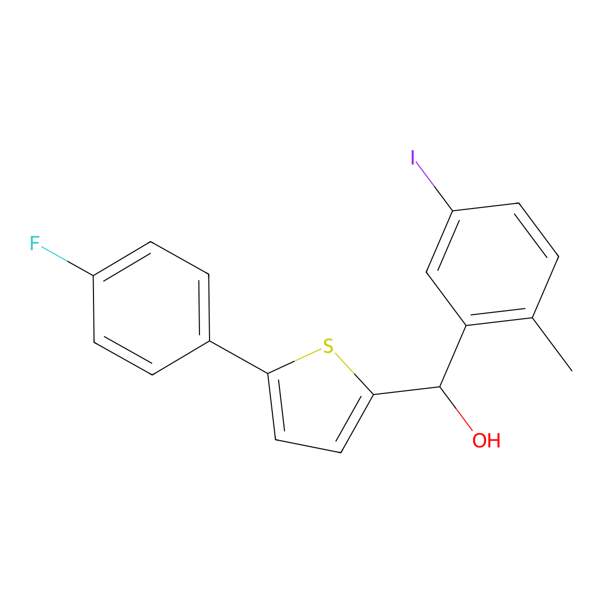 (5-(4-Fluorophenyl)thiophen-2-yl)(5-iodo-2-methylphenyl)methanol molecular structure, CAS 1818268-45-9