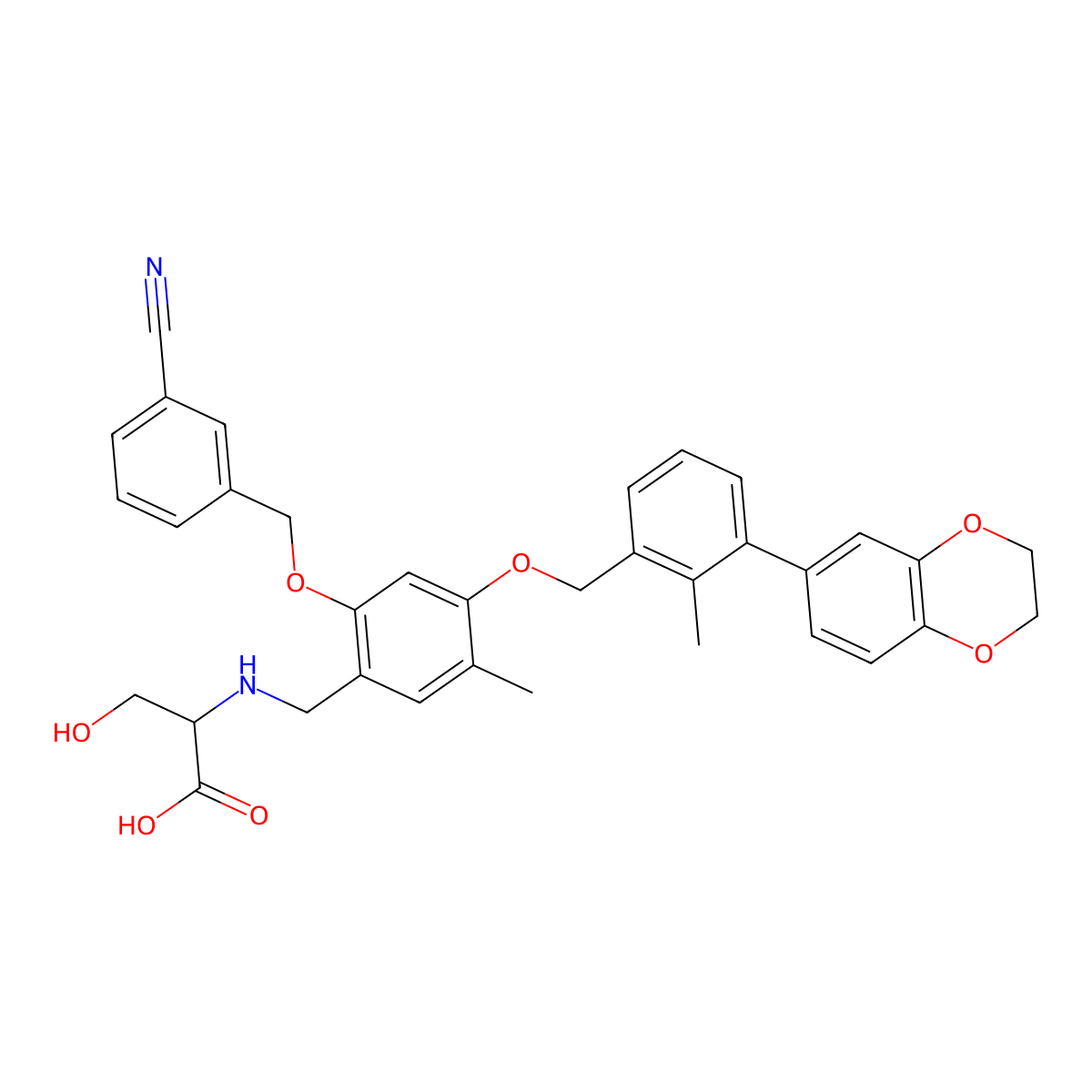 (2-((3-Cyanobenzyl)oxy)-4-((3-(2,3-dihydrobenzo[b][1,4]dioxin-6-yl)-2-methylbenzyl)oxy)-5-methylbenzyl)-L-serine molecular structure, CAS 1818315-90-0