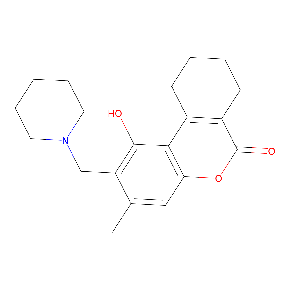 1-Hydroxy-3-methyl-2-(piperidin-1-ylmethyl)-7,8,9,10-tetrahydrobenzo[c]chromen-6-one molecular structure, CAS 18184-51-5