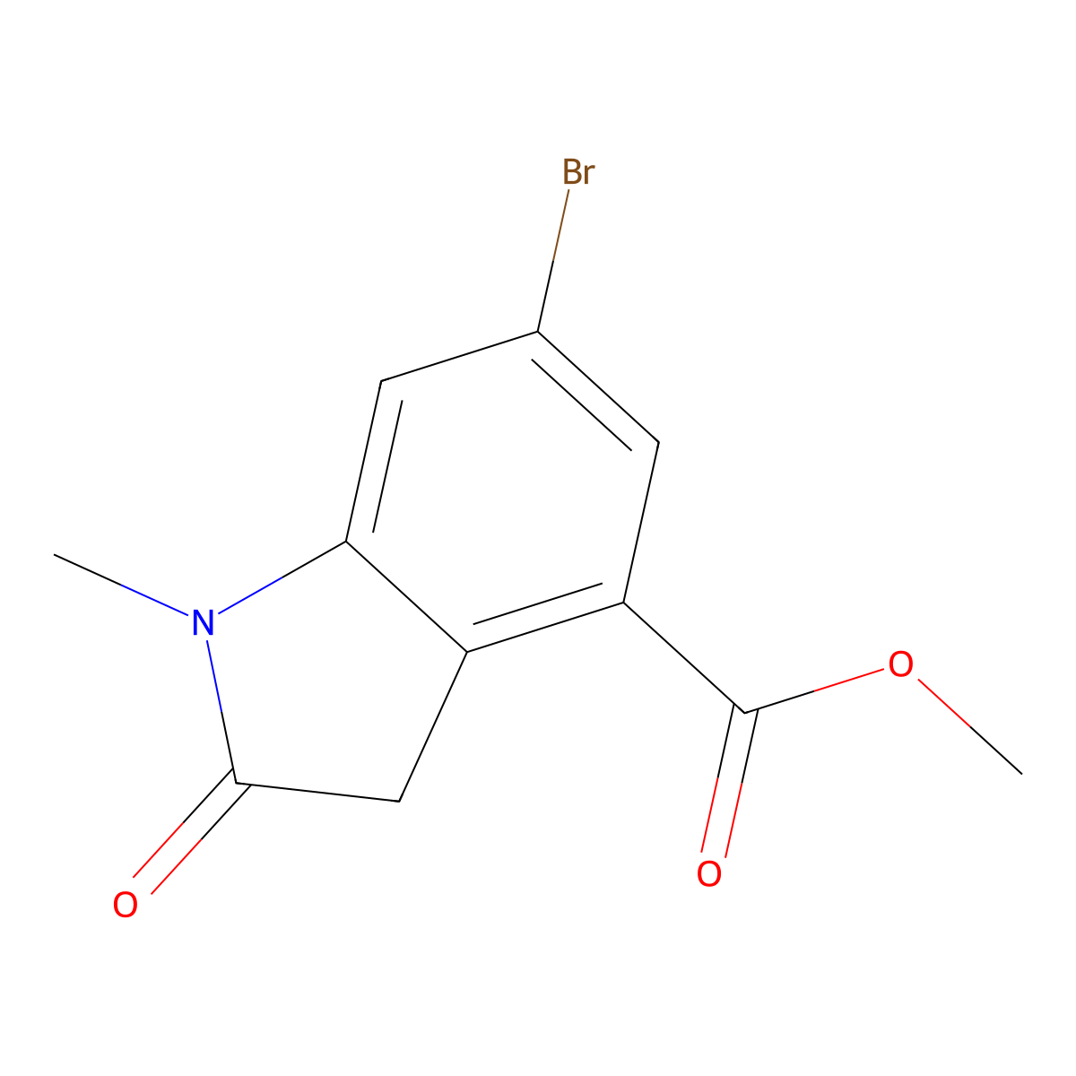 Methyl 6-bromo-1-methyl-2-oxo-2,3-dihydro-1H-indole-4-carboxylate molecular structure, CAS 1818847-70-9