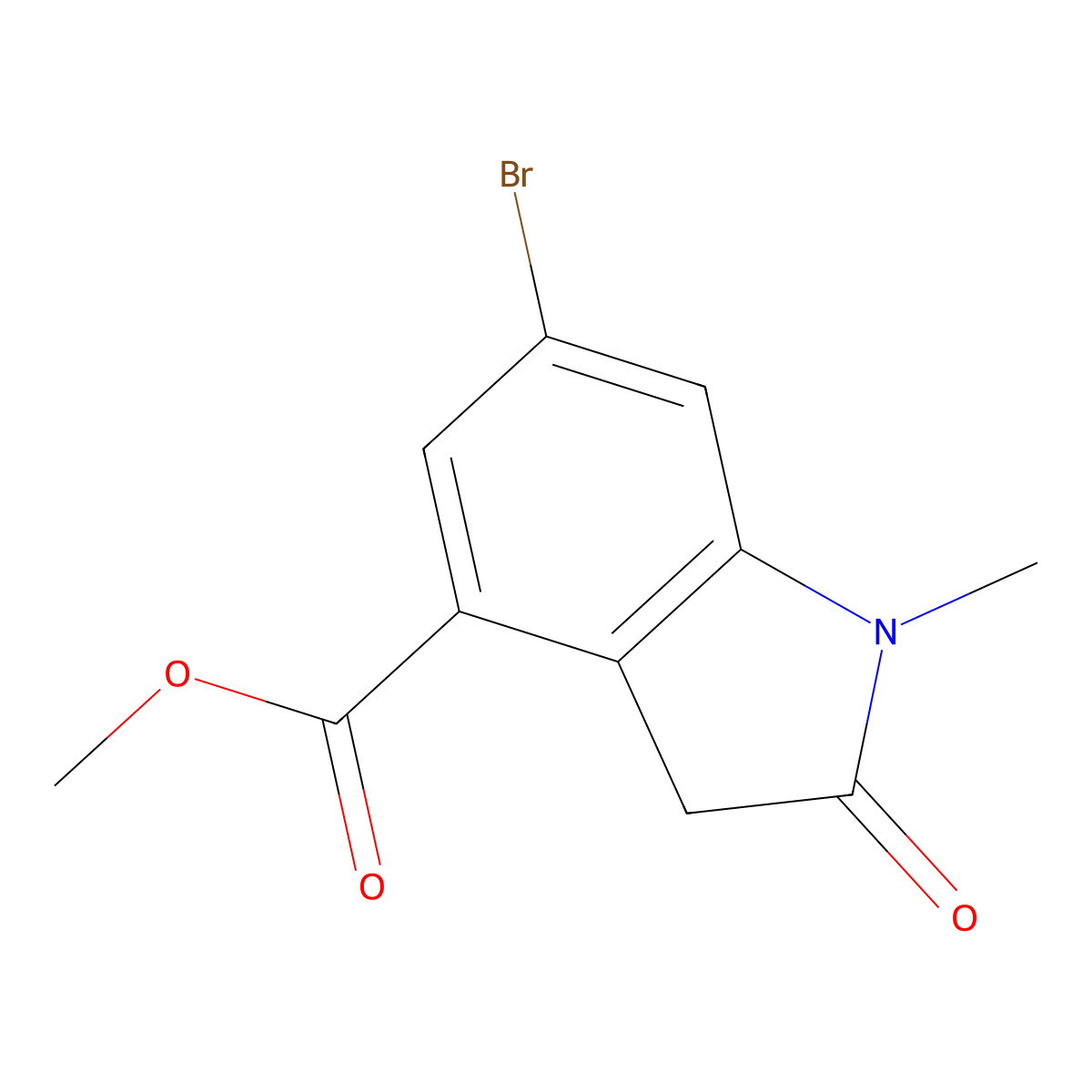 Methyl 6-bromo-1-methyl-2-oxo-2,3-dihydro-1H-indole-4-carboxylate molecular structure, CAS 1818847-70-9