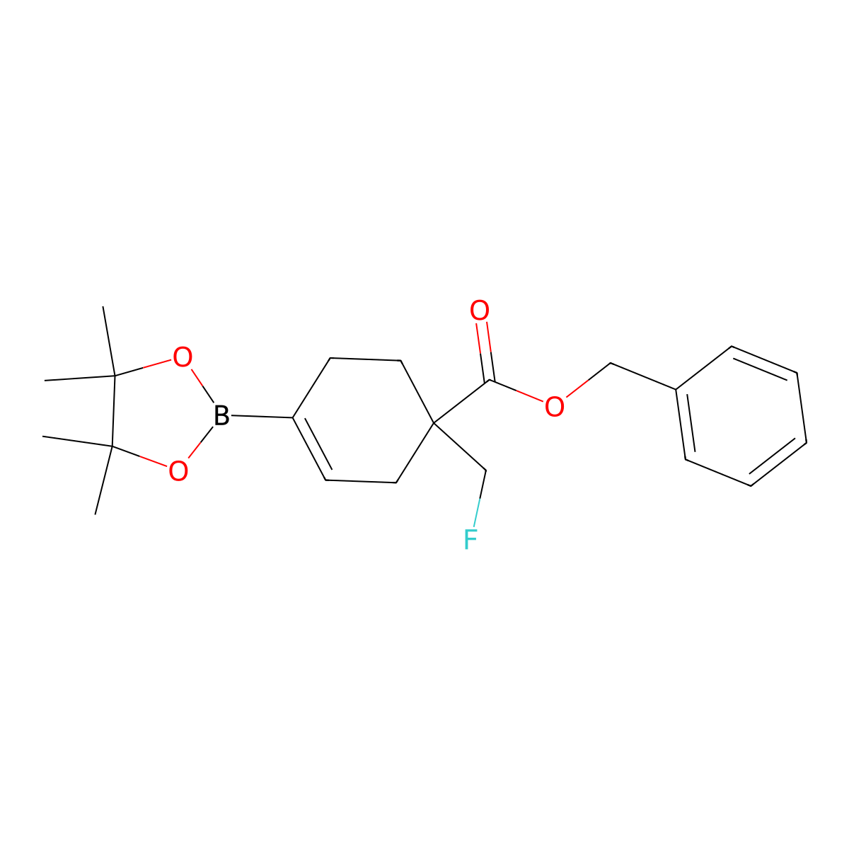 Benzyl 1-(fluoromethyl)-4-(tetramethyl-1,3,2-dioxaborolan-2-yl)cyclohex-3-ene-1-carboxylate molecular structure, CAS 1818868-51-7