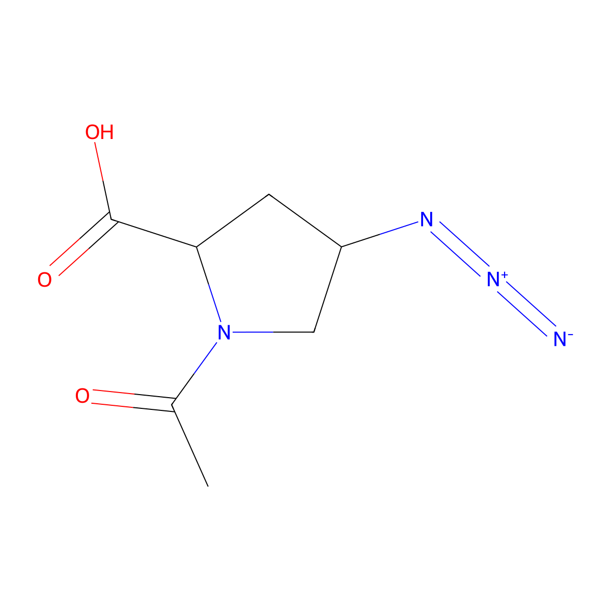 (2S,4R)-1-acetyl-4-azidopyrrolidine-2-carboxylic acid molecular structure, CAS 1818870-26-6