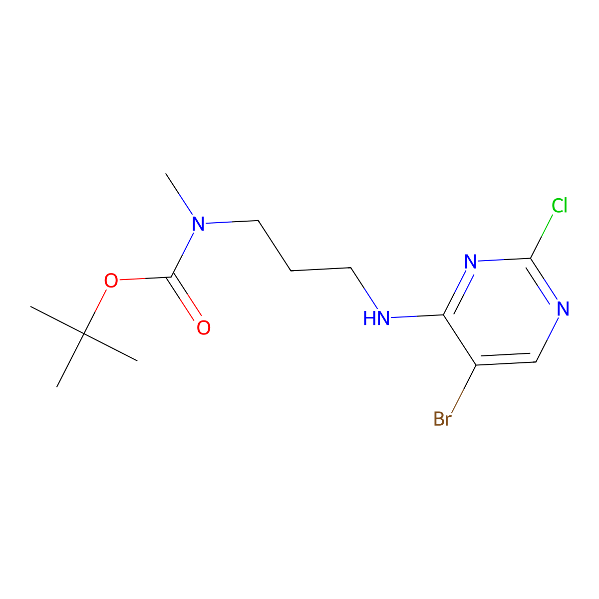Tert-butyl (3-((5-bromo-2-chloropyrimidin-4-yl)amino)propyl)(methyl)carbamate molecular structure, CAS 1818885-52-7