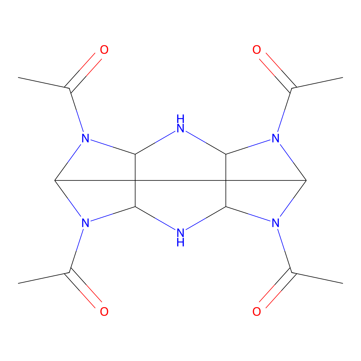 Ethanone, 1,1',1'',1'''-(hexahydro-5,2,6-(iminomethenimino)-1H-imidazo(4,5-b)pyrazine-1,3,8,10(2H)-tetrayl)tetrakis- molecular structure, CAS 181940-38-5