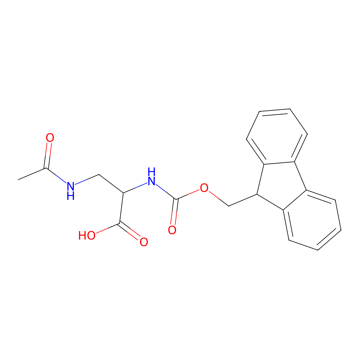 (S)-2-((((9H-Fluoren-9-yl)methoxy)carbonyl)amino)-3-acetamidopropanoic acid molecular structure, CAS 181952-29-4