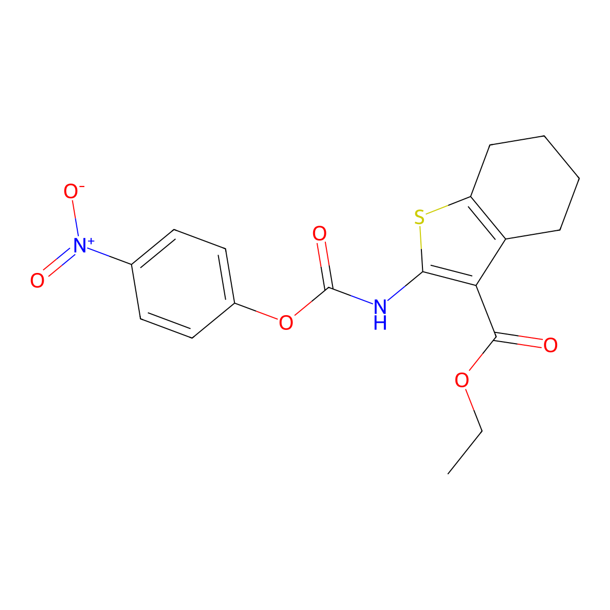 Ethyl 2-(((4-nitrophenoxy)carbonyl)amino)-4,5,6,7-tetrahydrobenzo[b]thiophene-3-carboxylate molecular structure, CAS 1820016-84-9