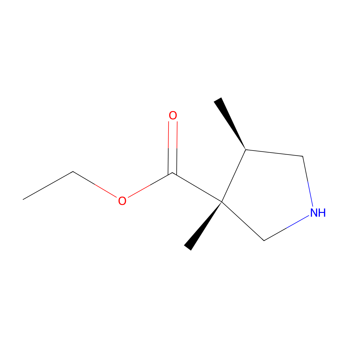 rac-ethyl (3R,4R)-3,4-dimethylpyrrolidine-3-carboxylate molecular structure, CAS 1820034-85-2