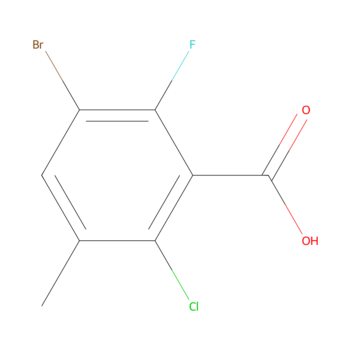 3-Bromo-6-chloro-2-fluoro-5-methylbenzoic acid molecular structure, CAS 1820035-00-4
