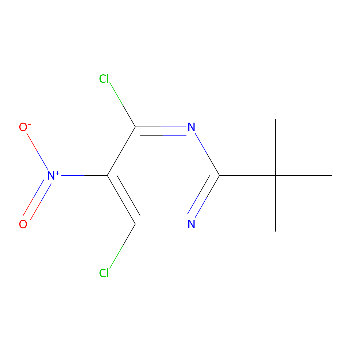 2-Tert-butyl-4,6-dichloro-5-nitropyrimidine molecular structure, CAS 18202-75-0