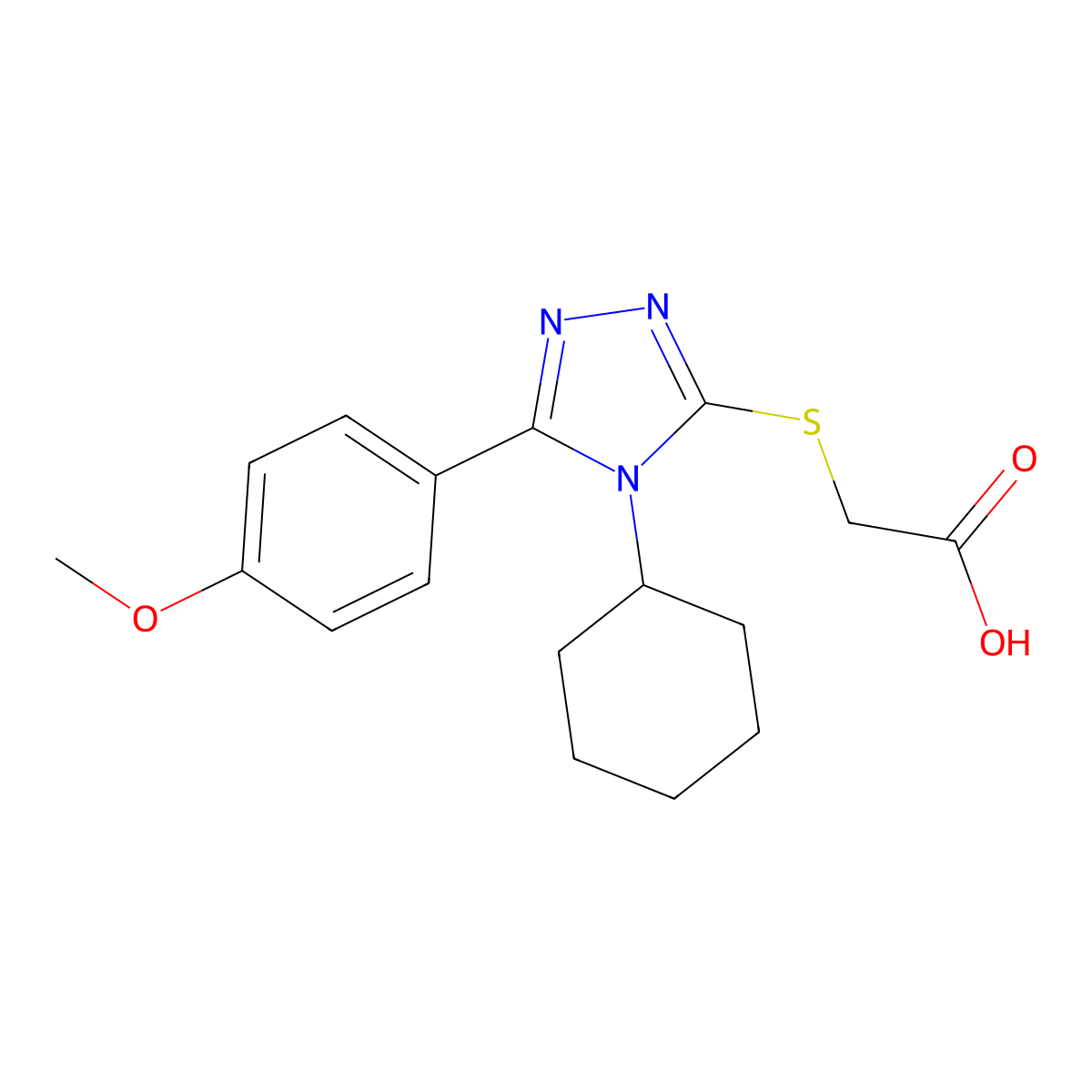 2-[4-Cyclohexyl-5-(4-methoxyphenyl)-1,2,4-triazol-3-ylthio]acetic acid molecular structure, CAS 18204-65-4