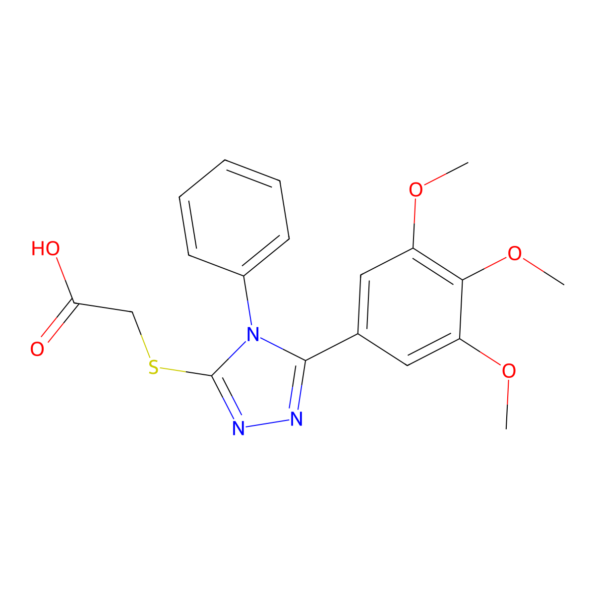 [4-Phenyl-5-(3,4,5-trimethoxy-phenyl)-4H-[1,2,4]triazol-3-ylsulfanyl]-acetic acid molecular structure, CAS 18204-69-8