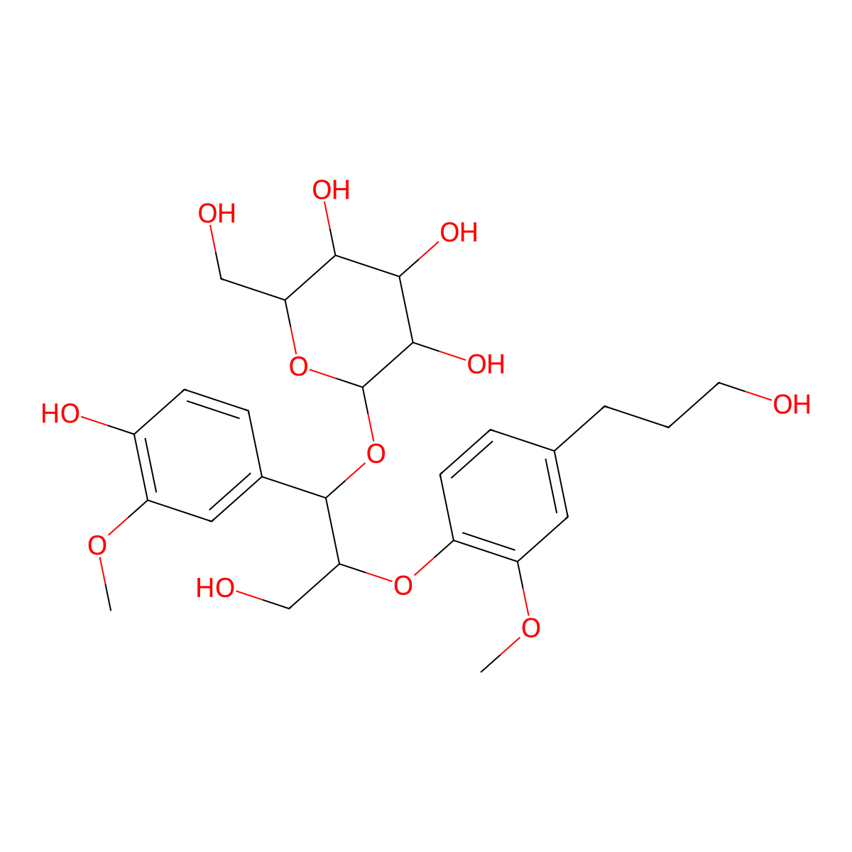4,7,9,9'-Tetrahydroxy-3,3'-dimethoxy-8,4'-oxyneolignan 7-O-beta-D-glucopyranoside molecular structure, CAS 182056-97-9