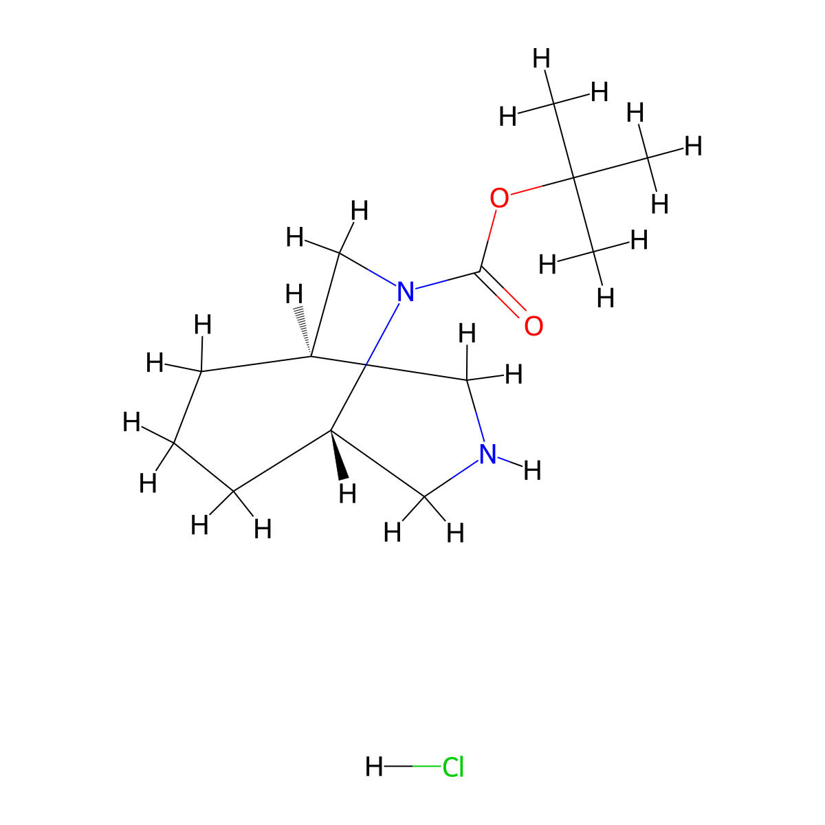 tert-butyl rac-(1S,5R)-3,9-diazabicyclo[3.3.2]decane-9-carboxylate hydrochloride molecular structure, CAS 1820569-14-9
