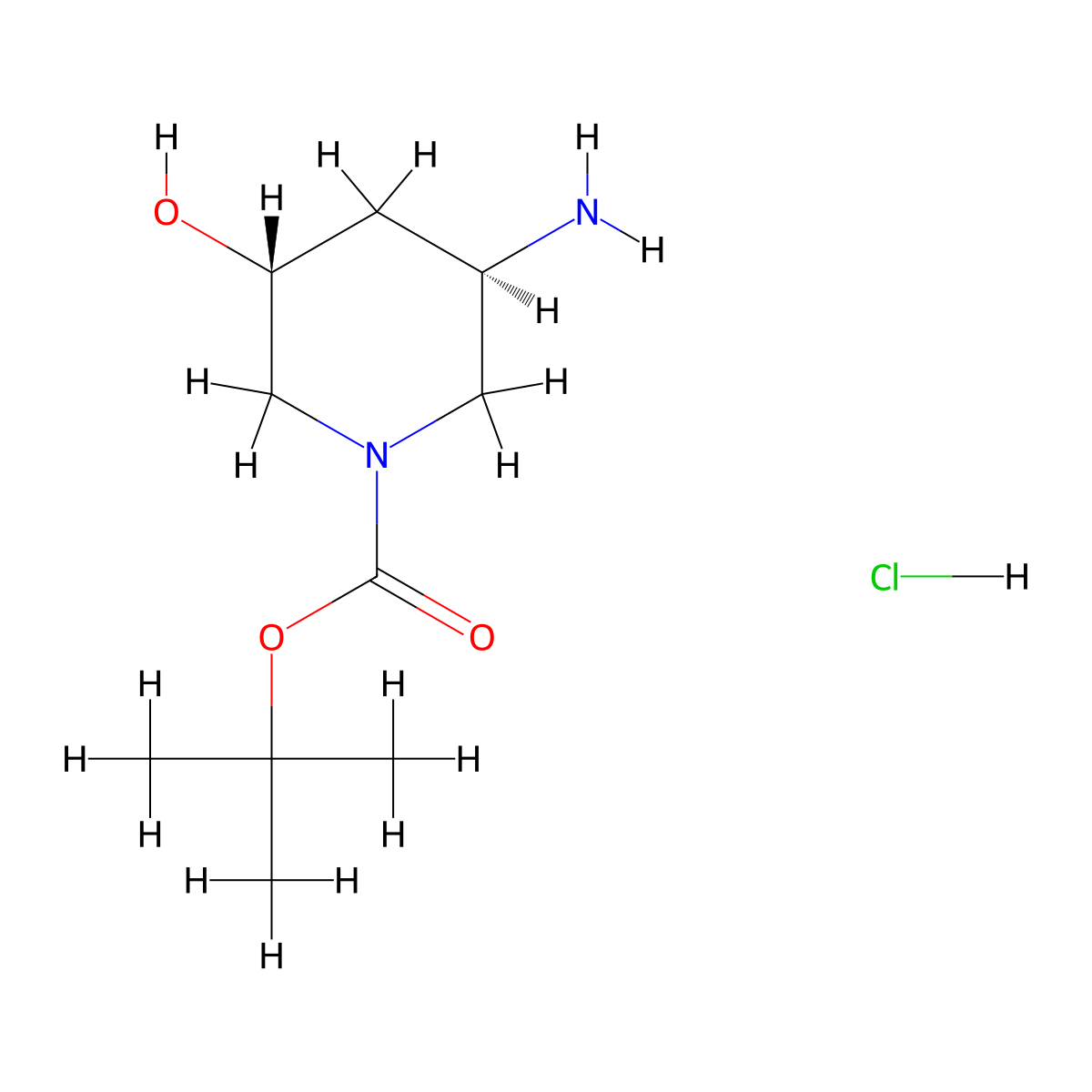 tert-butyl rac-(3R,5R)-3-amino-5-hydroxy-1-piperidinecarboxylate hydrochloride molecular structure, CAS 1820569-43-4