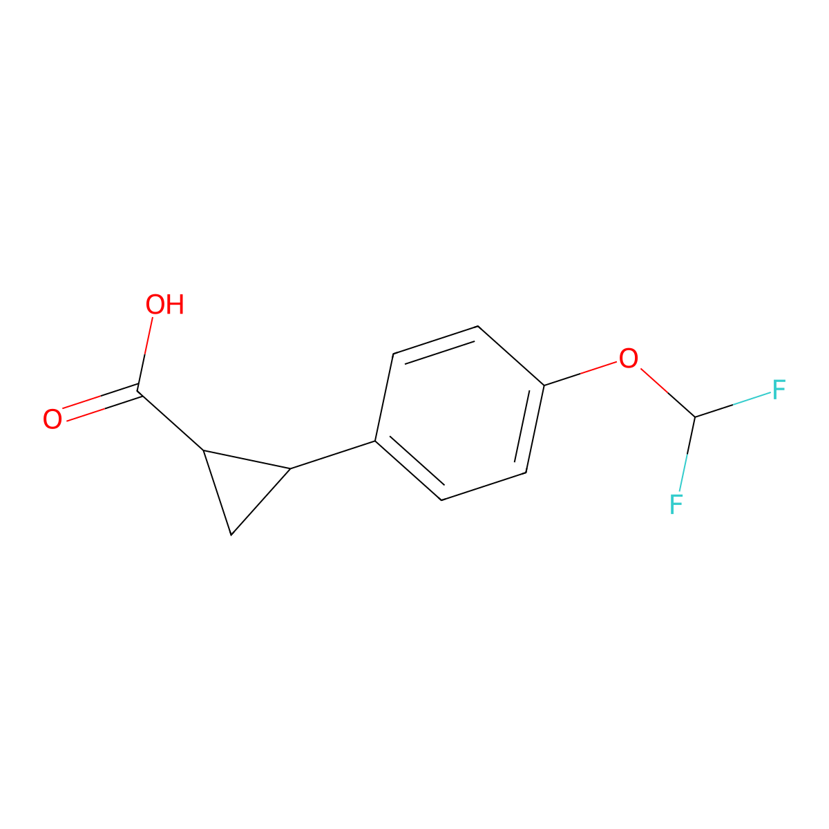rac-(1R,2R)-2-[4-(difluoromethoxy)phenyl]cyclopropane-1-carboxylic acid, trans molecular structure, CAS 1820569-50-3