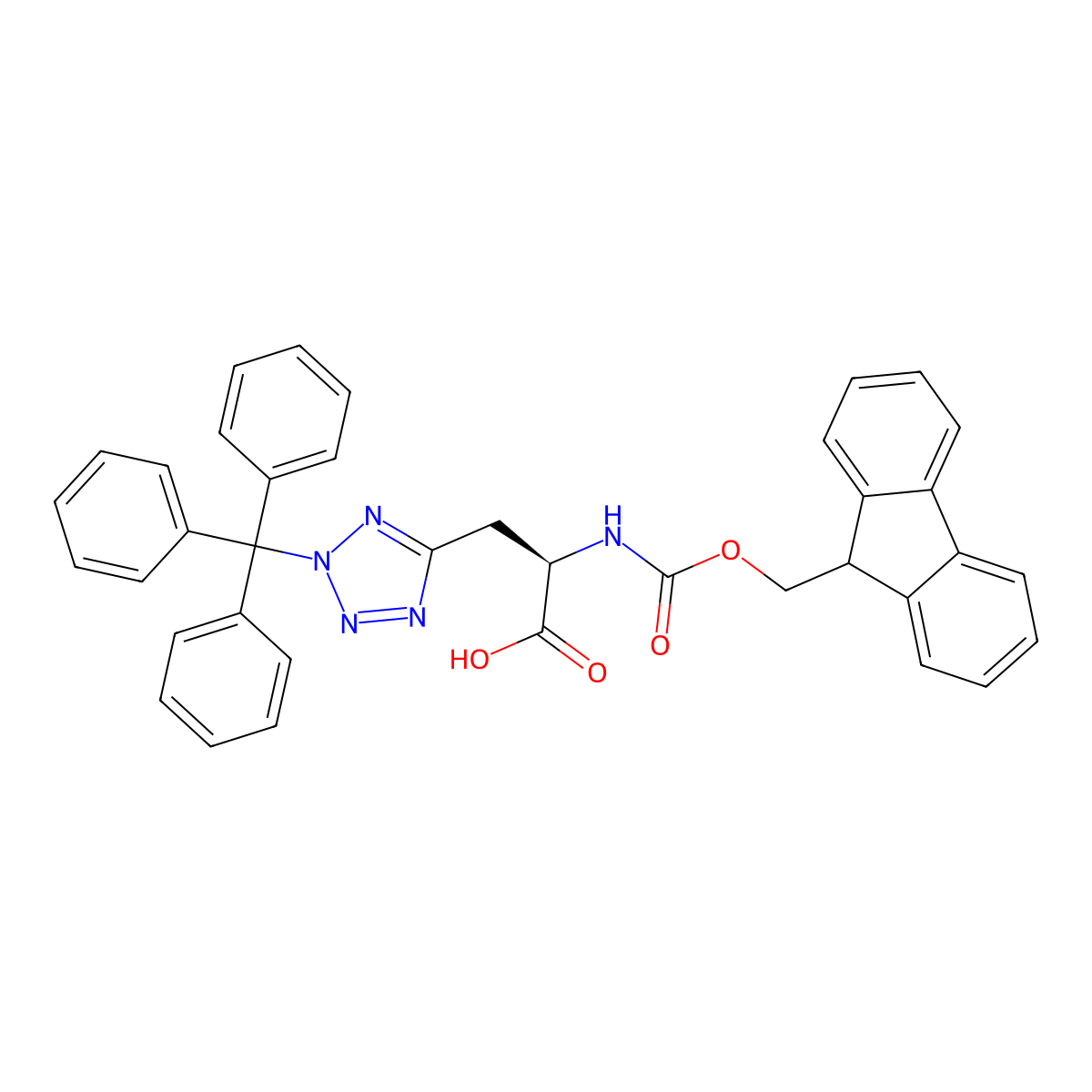 (R)-2-((((9H-Fluoren-9-yl)methoxy)carbonyl)amino)-3-(2-trityl-2H-tetrazol-5-yl)propanoic acid molecular structure, CAS 1820569-95-6