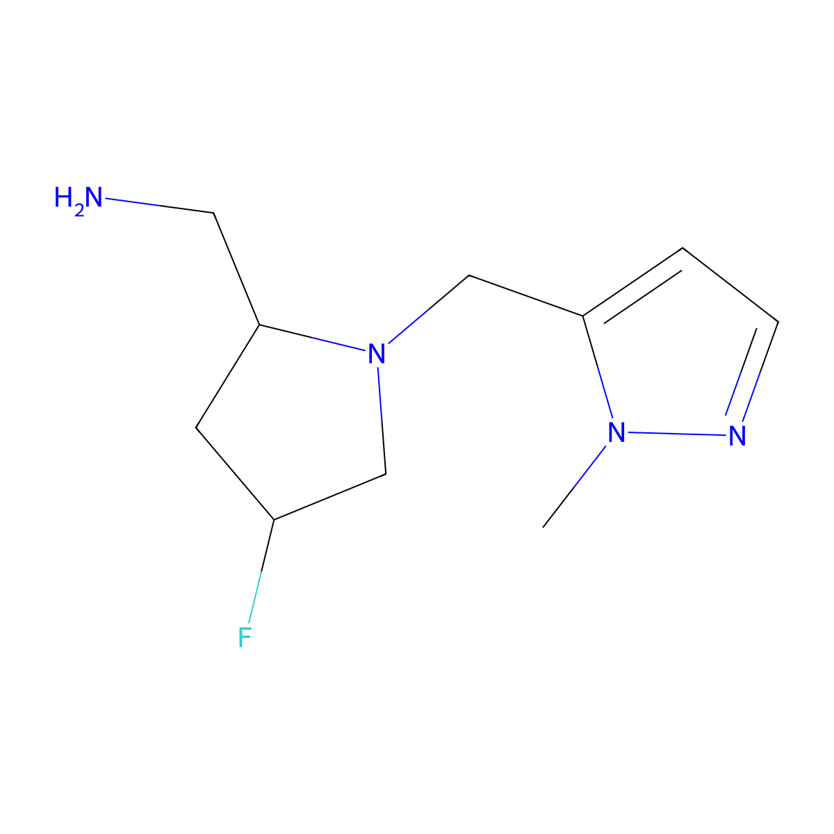 [(2S,4S)-4-fluoro-1-[(1-methyl-1H-pyrazol-5-yl)methyl]pyrrolidin-2-yl]methanamine molecular structure, CAS 1820570-10-2