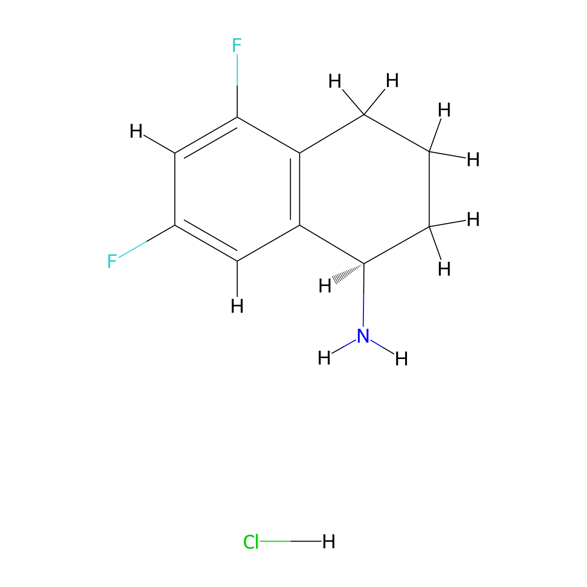 (1R)-5,7-difluoro-1,2,3,4-tetrahydronaphthalen-1-amine hydrochloride molecular structure, CAS 1820570-11-3