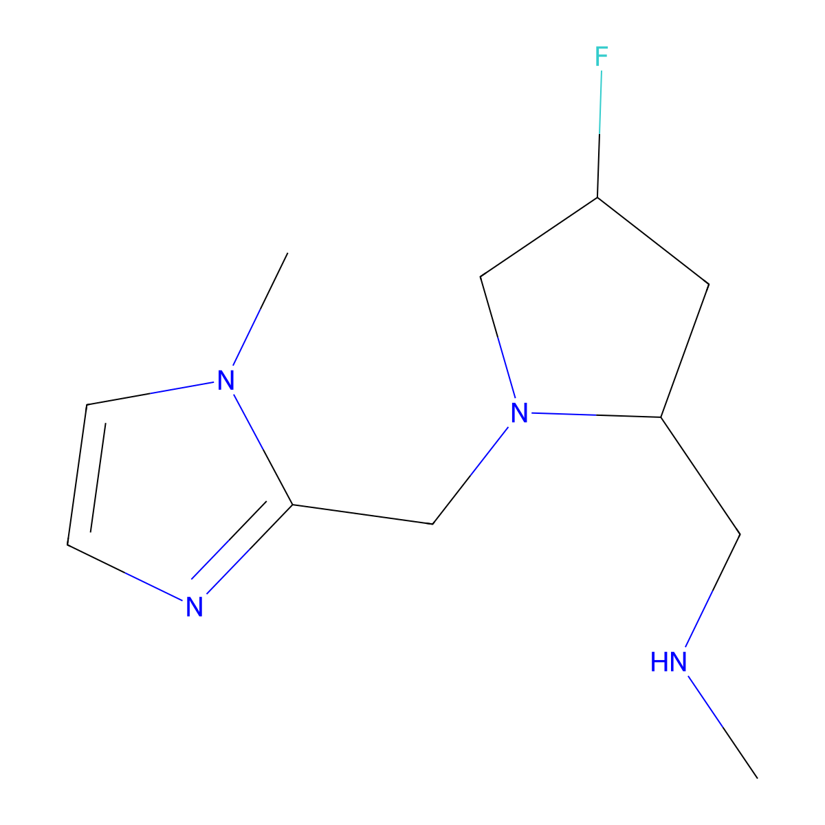 {[(2S,4S)-4-fluoro-1-[(1-methyl-1H-imidazol-2-yl)methyl]pyrrolidin-2-yl]methyl}(methyl)amine molecular structure, CAS 1820570-15-7