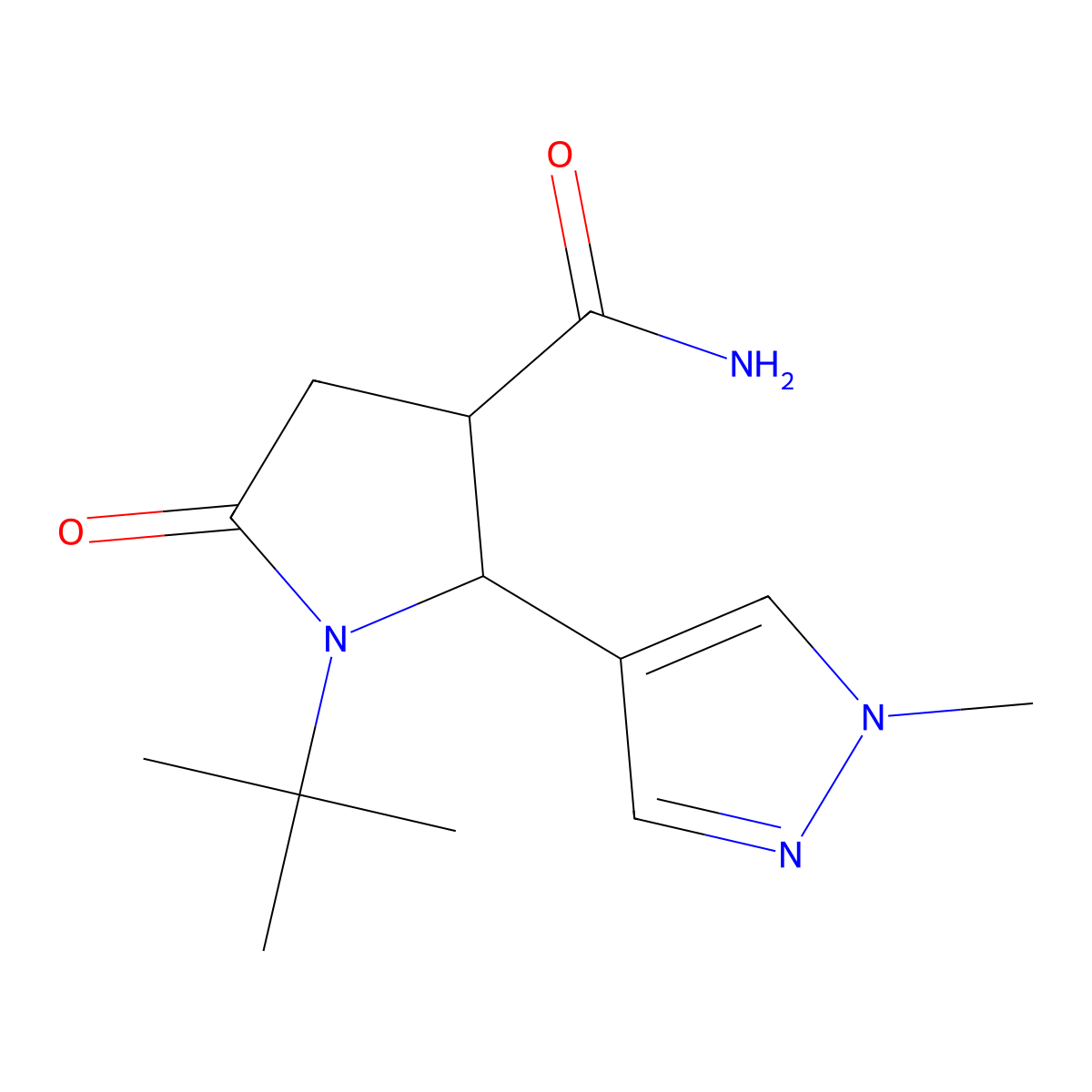 (2S,3S)-1-tert-butyl-2-(1-methyl-1H-pyrazol-4-yl)-5-oxopyrrolidine-3-carboxamide molecular structure, CAS 1820570-55-5