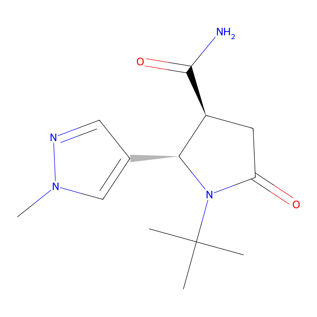 (2S,3S)-1-tert-butyl-2-(1-methyl-1H-pyrazol-4-yl)-5-oxopyrrolidine-3-carboxamide molecular structure, CAS 1820570-55-5