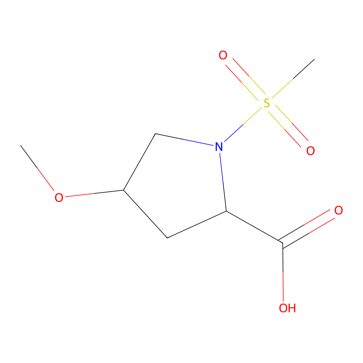 (2R,4S)-1-methanesulfonyl-4-methoxypyrrolidine-2-carboxylic acid molecular structure, CAS 1820570-90-8