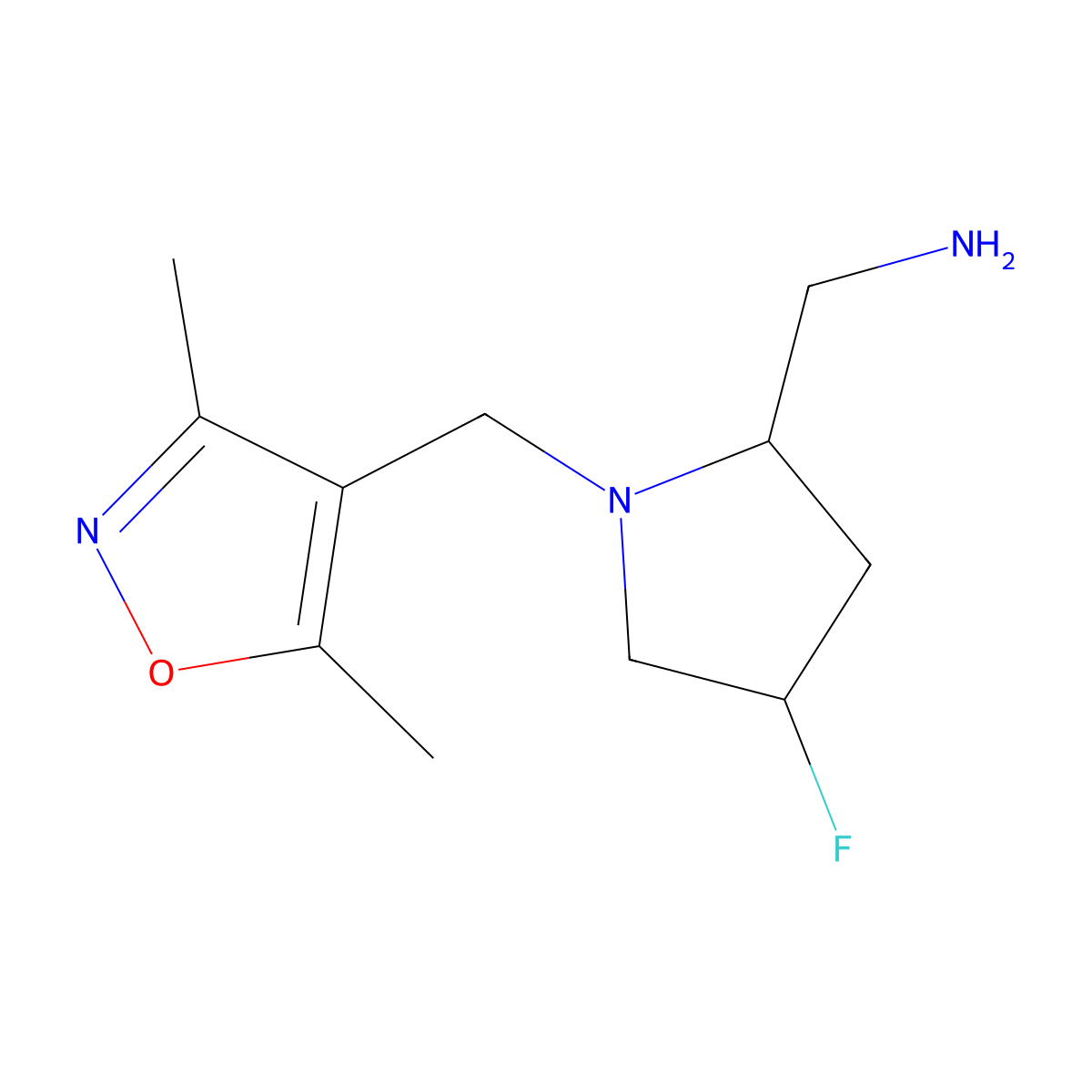 [(2S,4S)-1-[(dimethyl-1,2-oxazol-4-yl)methyl]-4-fluoropyrrolidin-2-yl]methanamine molecular structure, CAS 1820571-21-8