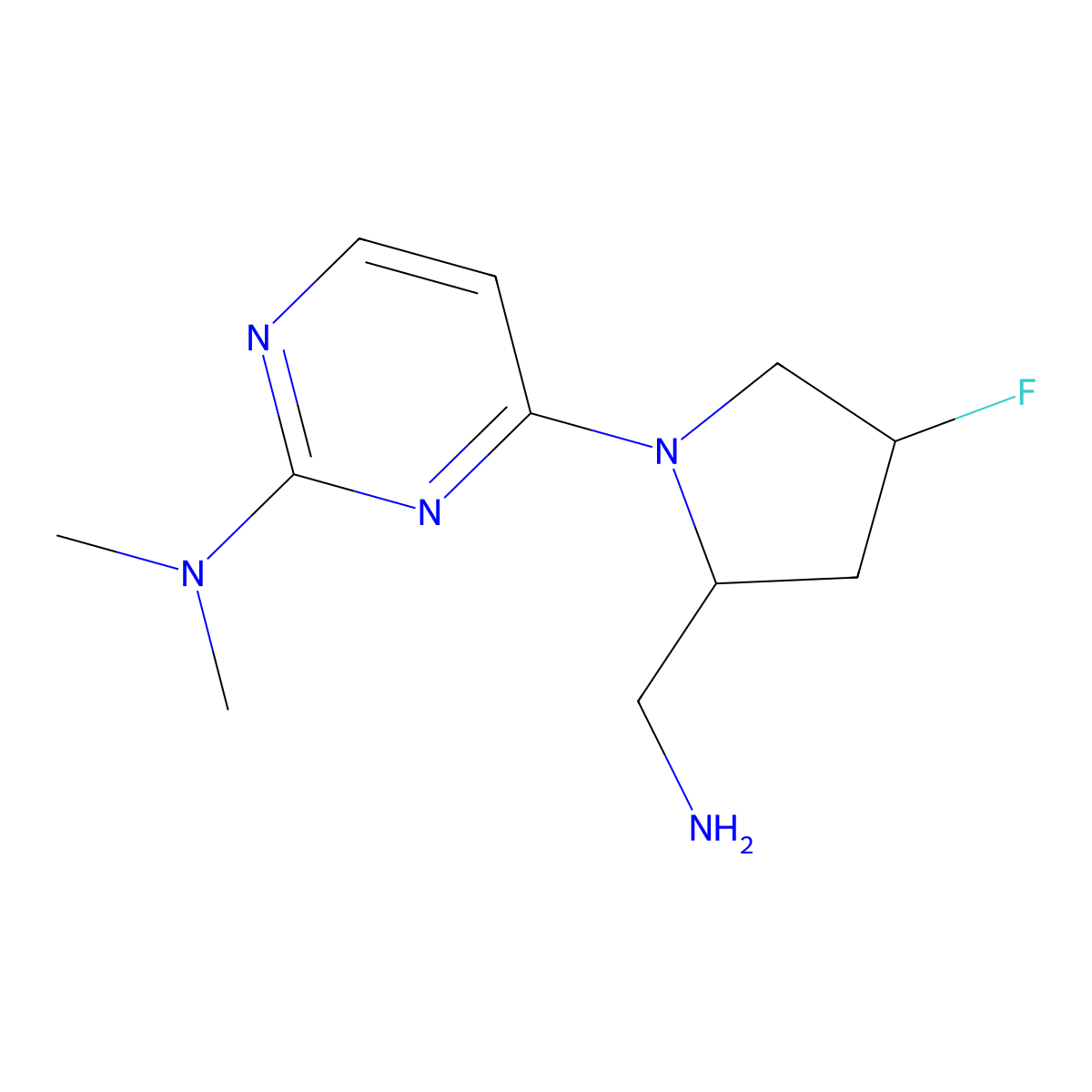 4-[(2S,4S)-2-(aminomethyl)-4-fluoropyrrolidin-1-yl]-N,N-dimethylpyrimidin-2-amine molecular structure, CAS 1820571-39-8